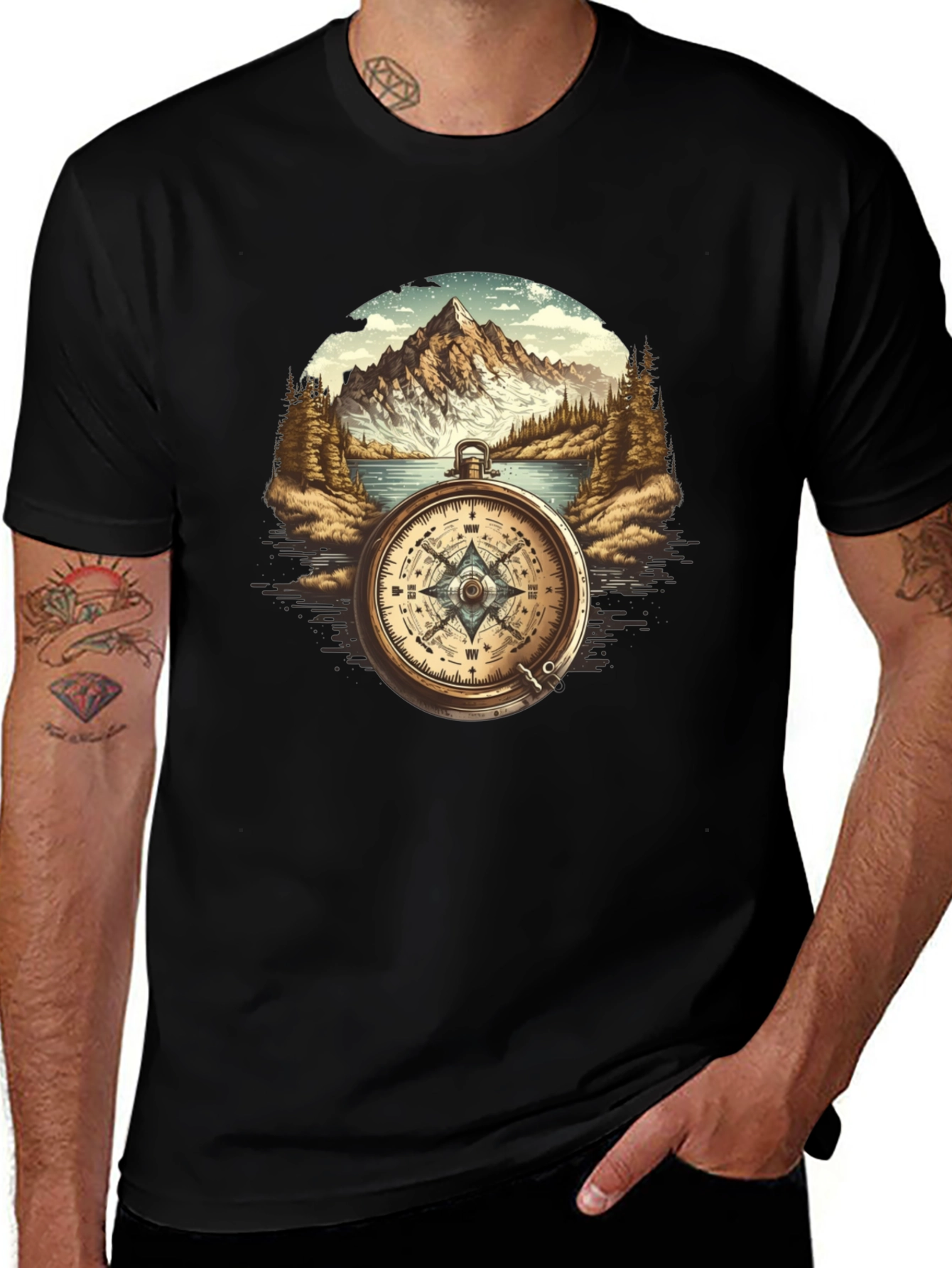 Variant 7 of Mountain Compass Graphic T-Shirt - Adventure Awaits!