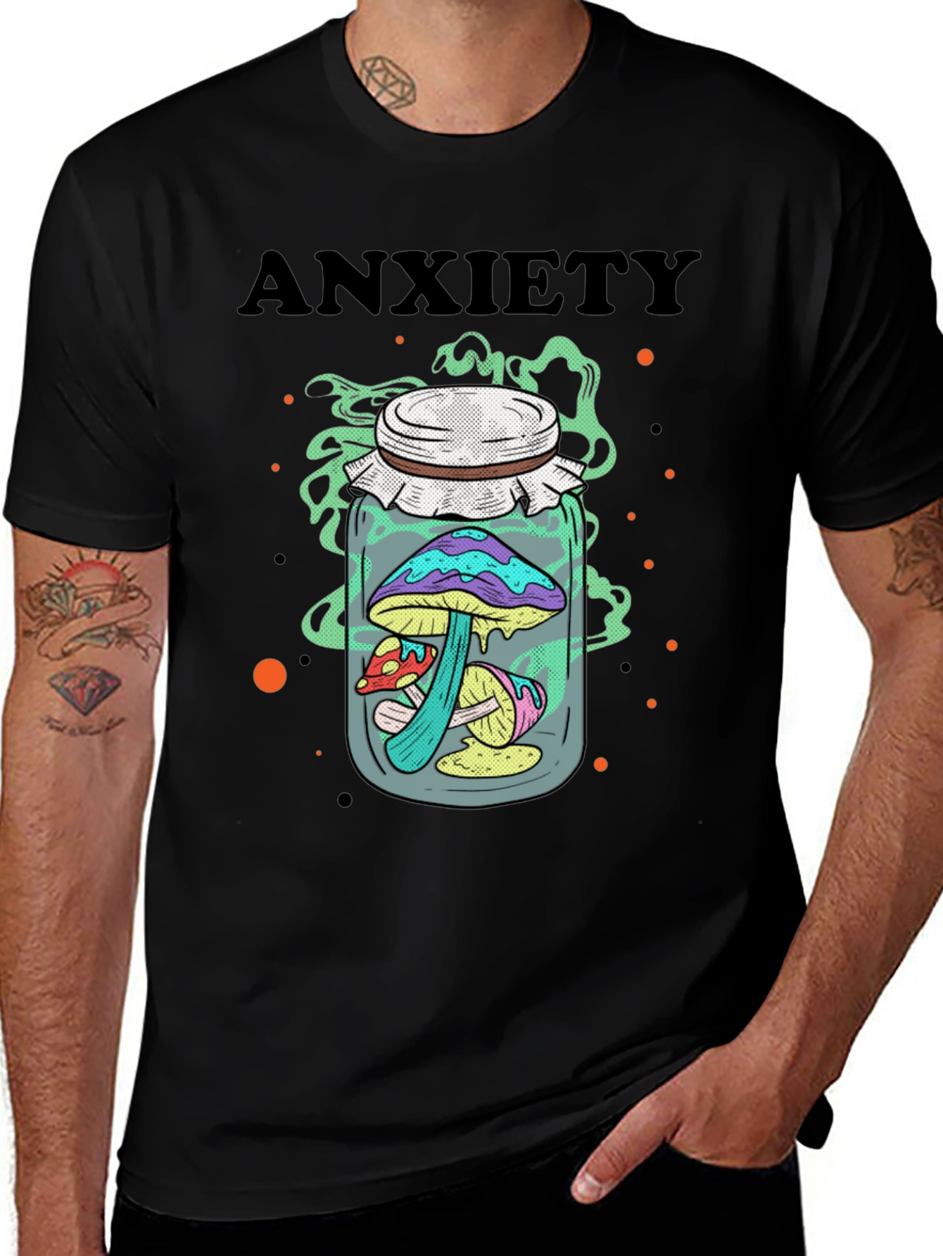 Variant 28 of Anxiety Mushroom Jar Graphic Tee - Black