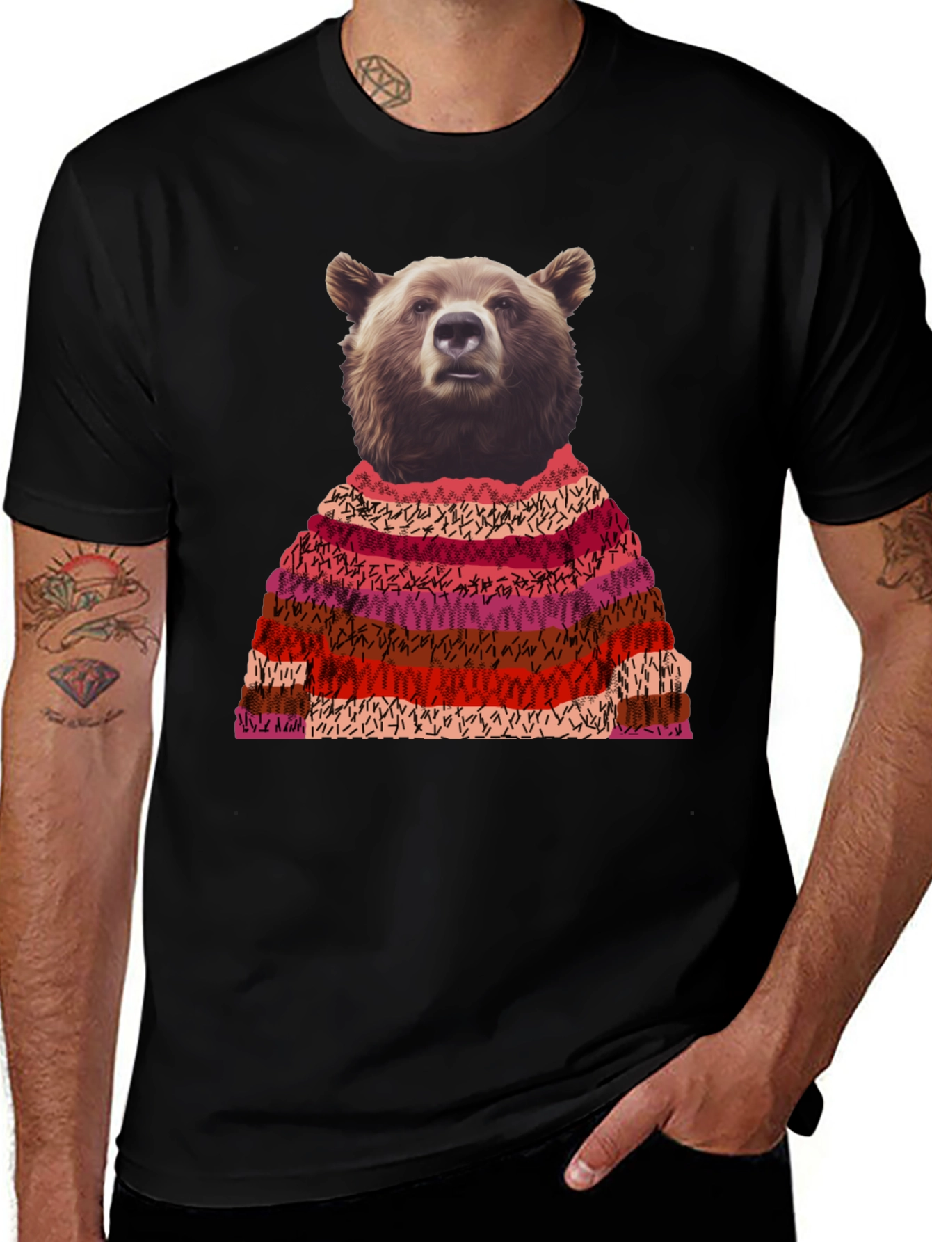 Variant 5 of Bear in Sweater T-Shirt - Unique Graphic Tee