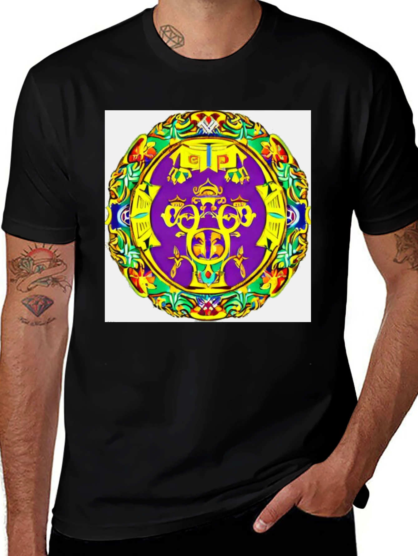Variant 19 of Abstract Mandala Graphic Tee - Black Cotton T-Shirt
