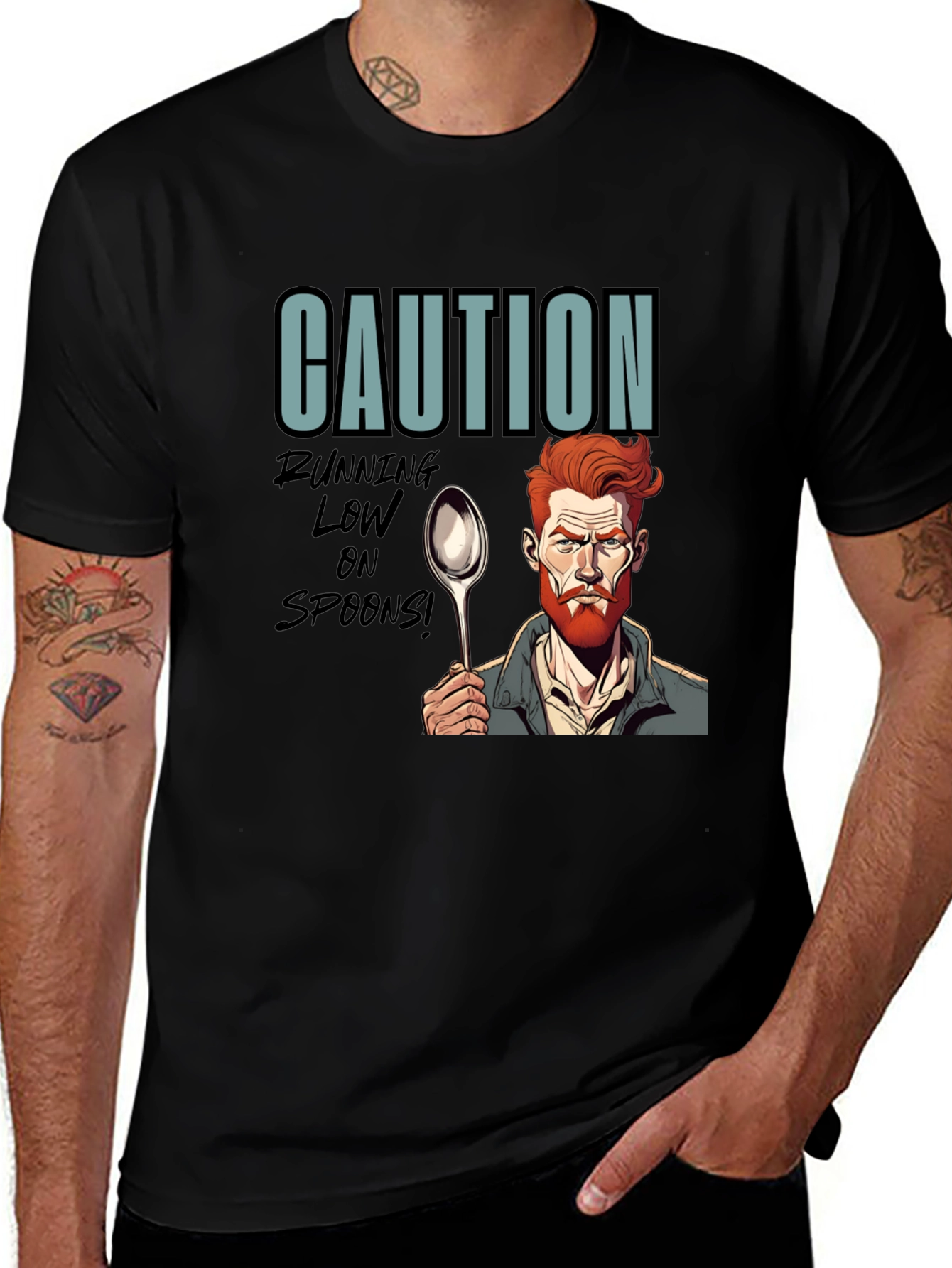 Variant 10 of Caution Running Low on Spoons Funny T-Shirt