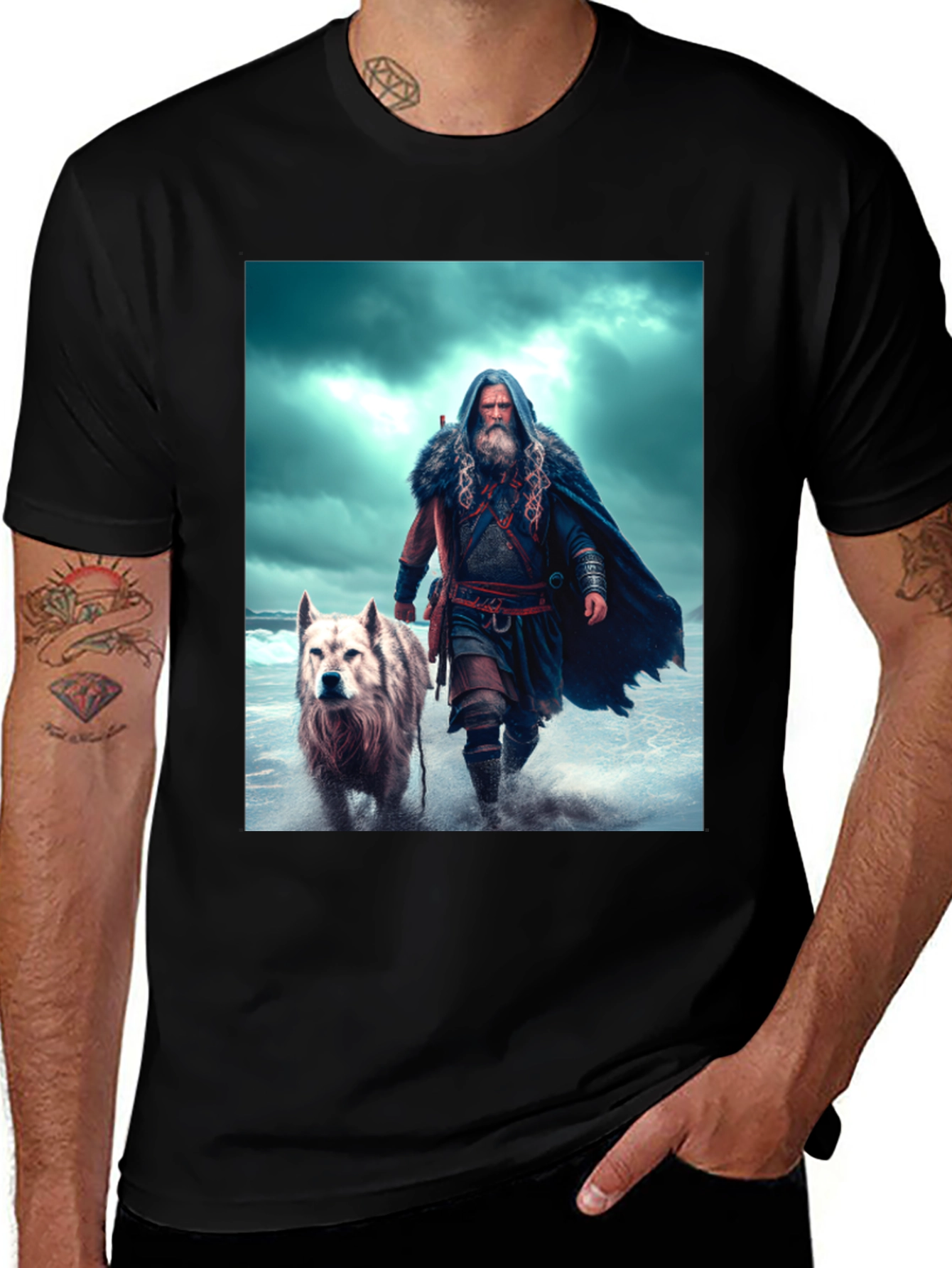 Viking & Wolf Graphic Tee - Black T-Shirt