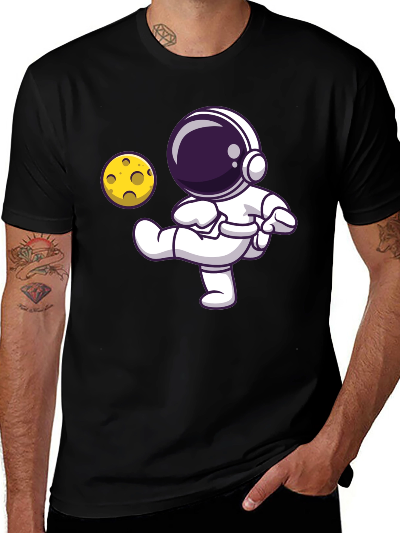 Variant 14 of Astronaut Kicking Moon T-Shirt - Black