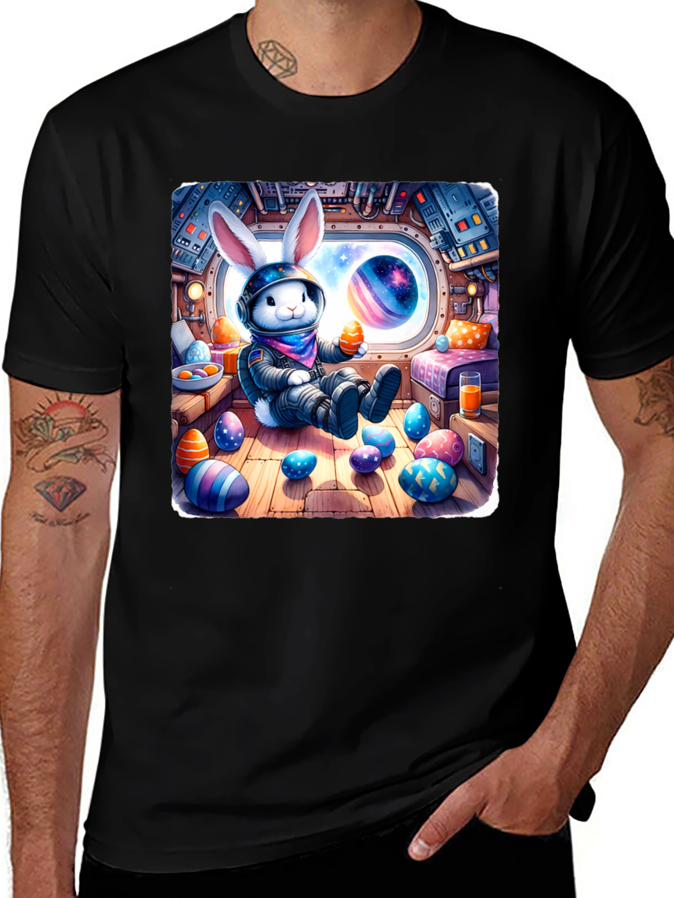 Variant 23 of Easter Bunny Astronaut Graphic Tee