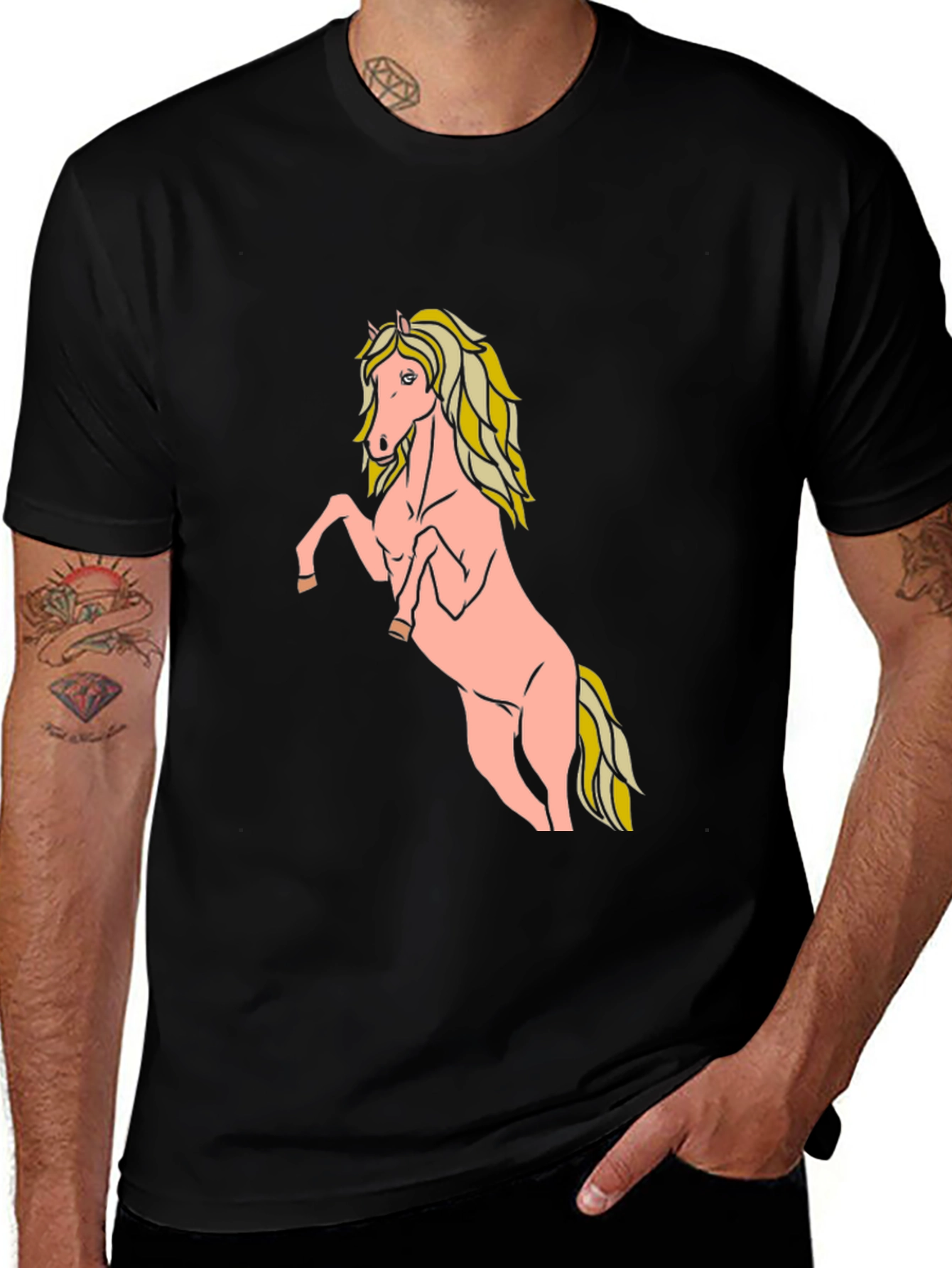 Variant 6 of Men's Black T-Shirt with Pink Horse Graphic