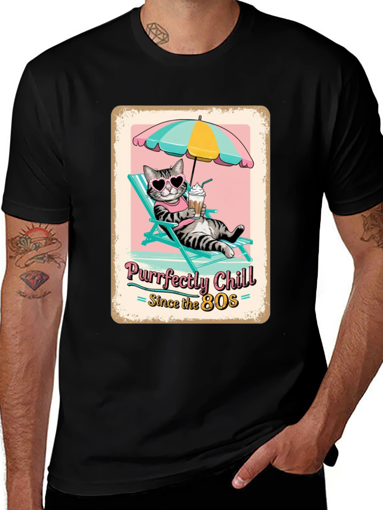 Variant 19 of Purrfectly Chill Cat T-Shirt - Retro 80s Style