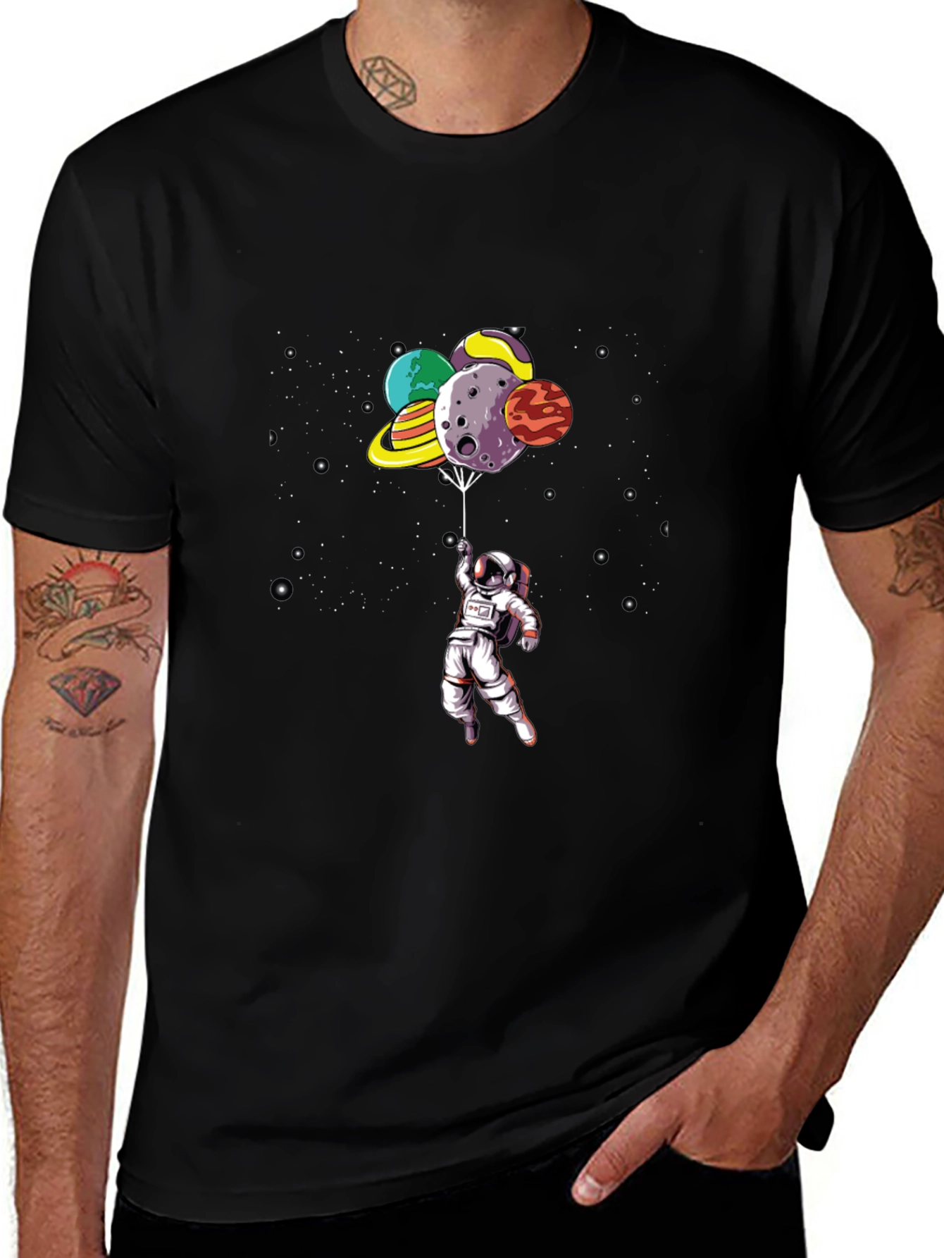 Variant 21 of Astronaut Planet Balloon Black Graphic Tee