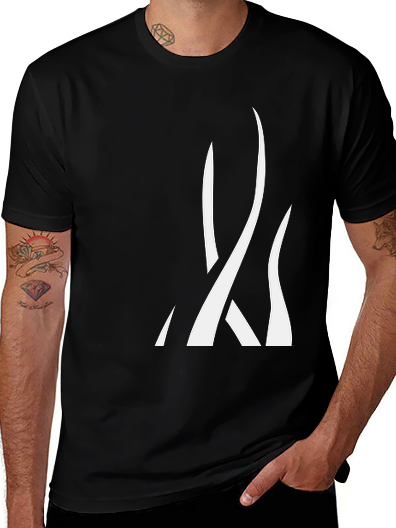 Black Men's Black Graphic Tee - Abstract White Design main image