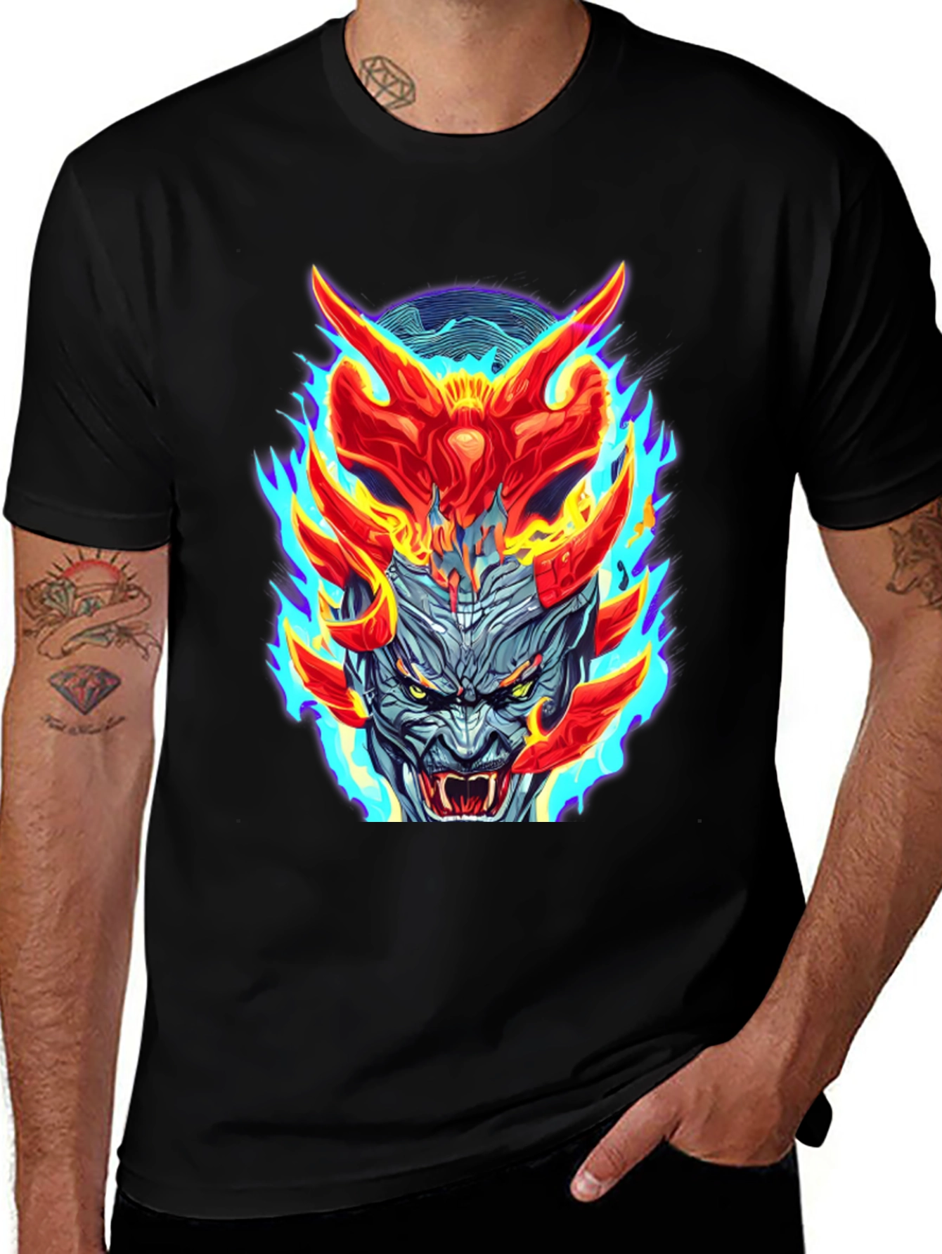 Variant 26 of Fiery Demon Graphic Tee - Black