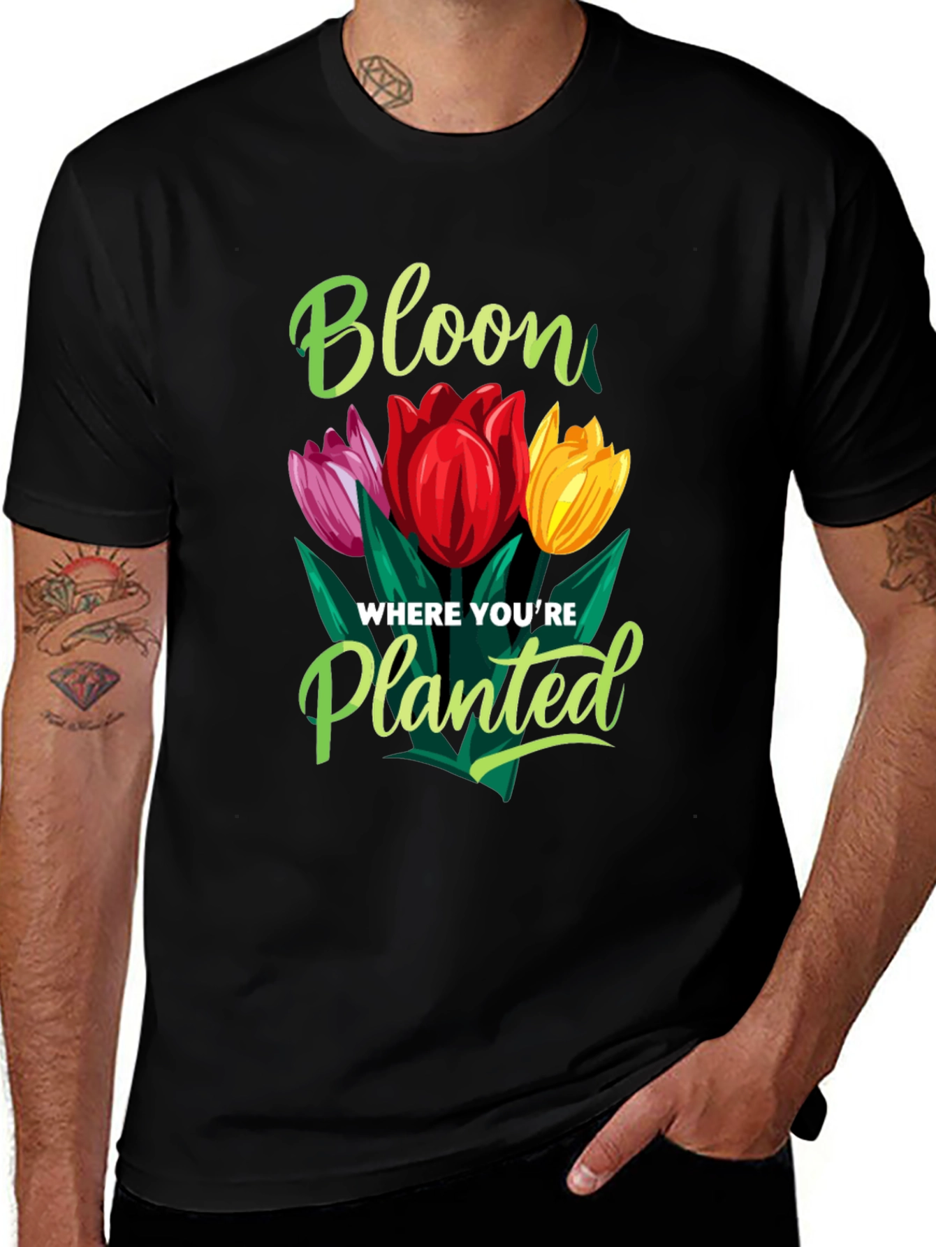 Bloom Where You're Planted Black T-Shirt