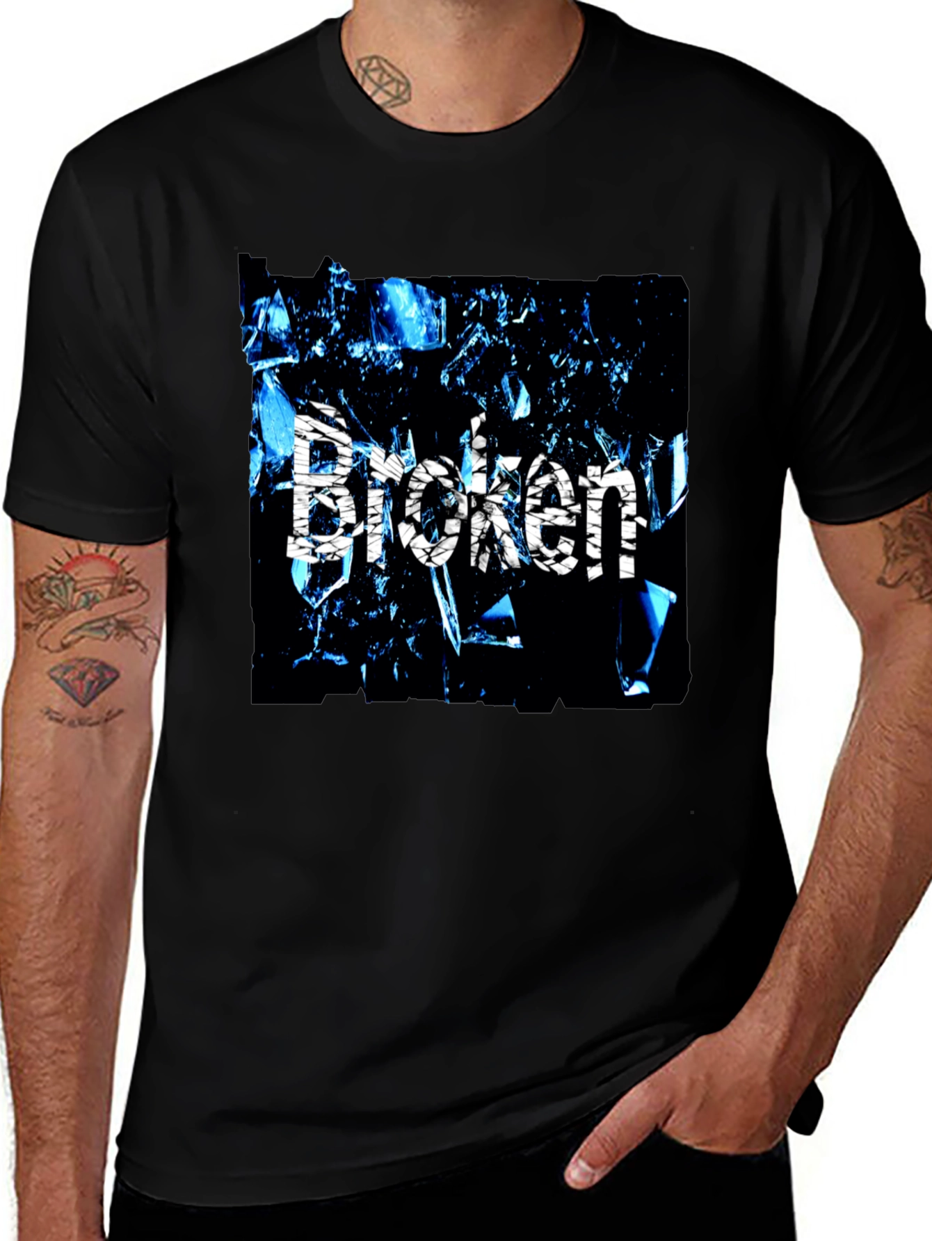 Variant 11 of Broken Shattered Glass Graphic Black T-Shirt