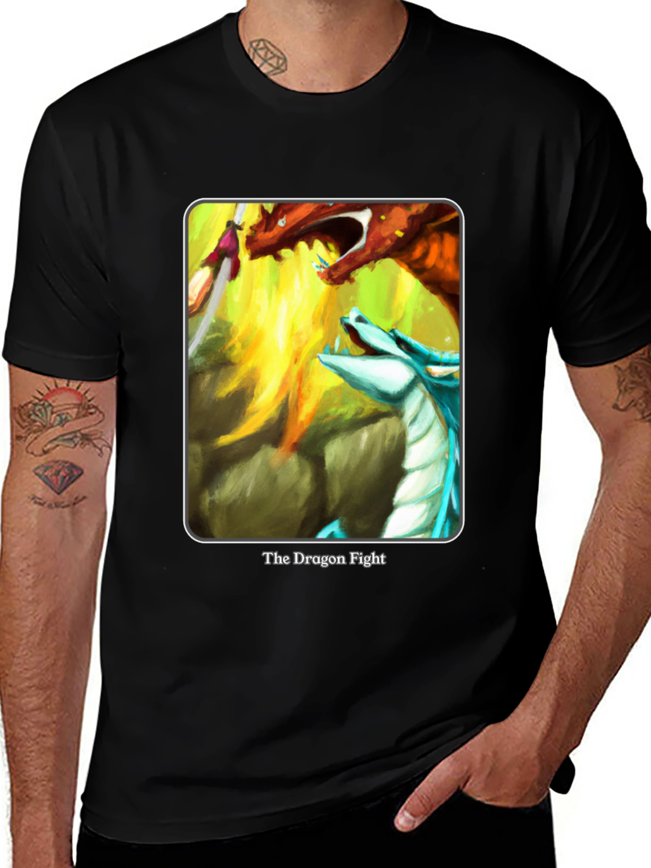 Variant 16 of Dragon Fight Graphic Tee - Fantasy Art T-Shirt