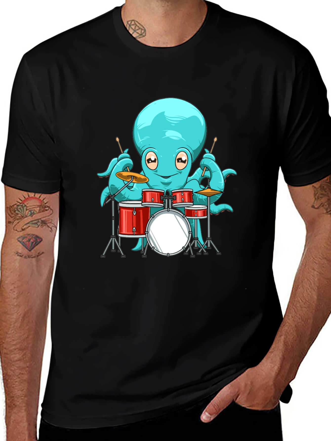 Variant 18 of Octopus Drummer Graphic T-Shirt - Cool Band Tee