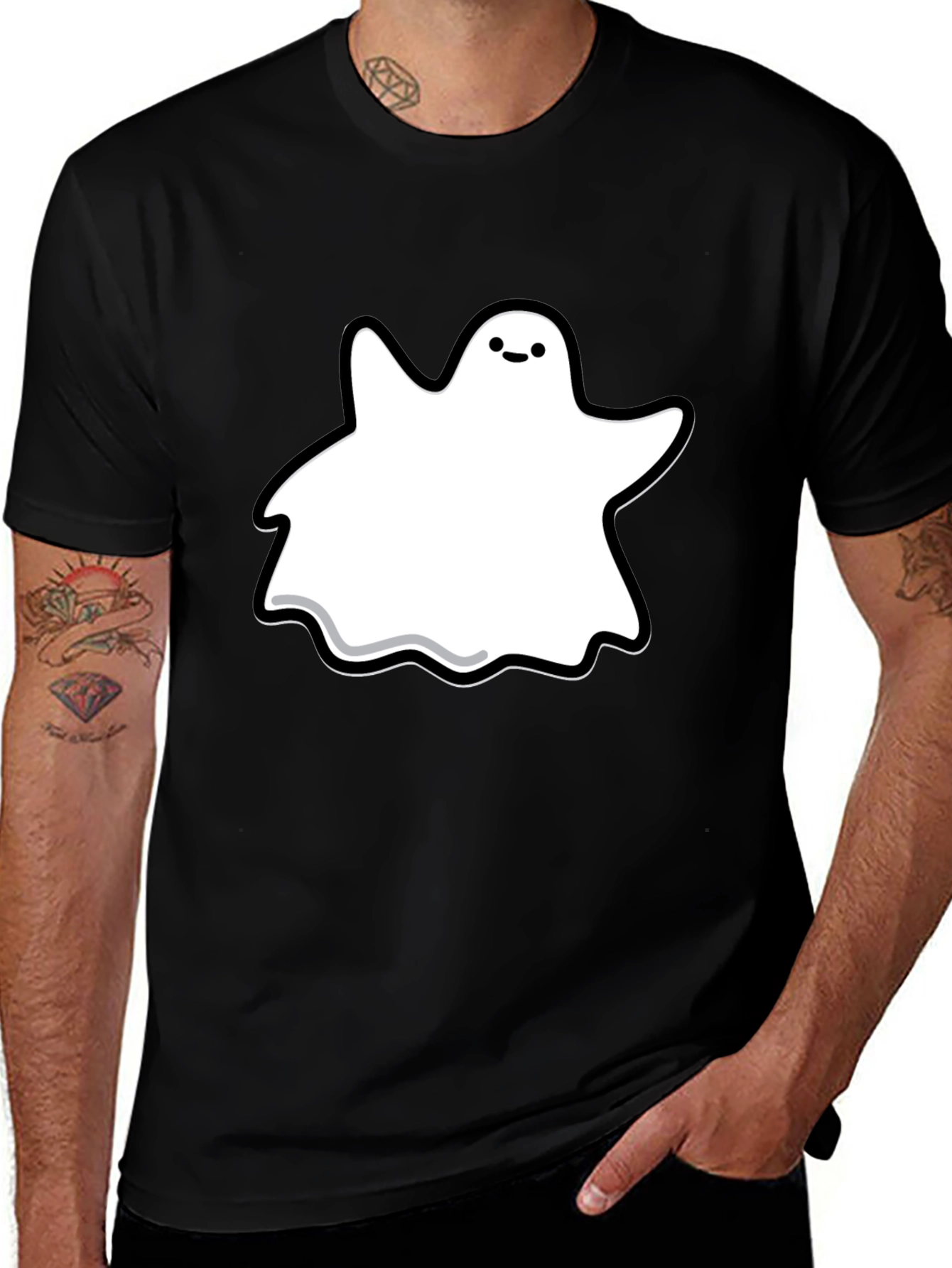 Variant 14 of Cute Ghost Graphic Tee - Black Cotton T-Shirt