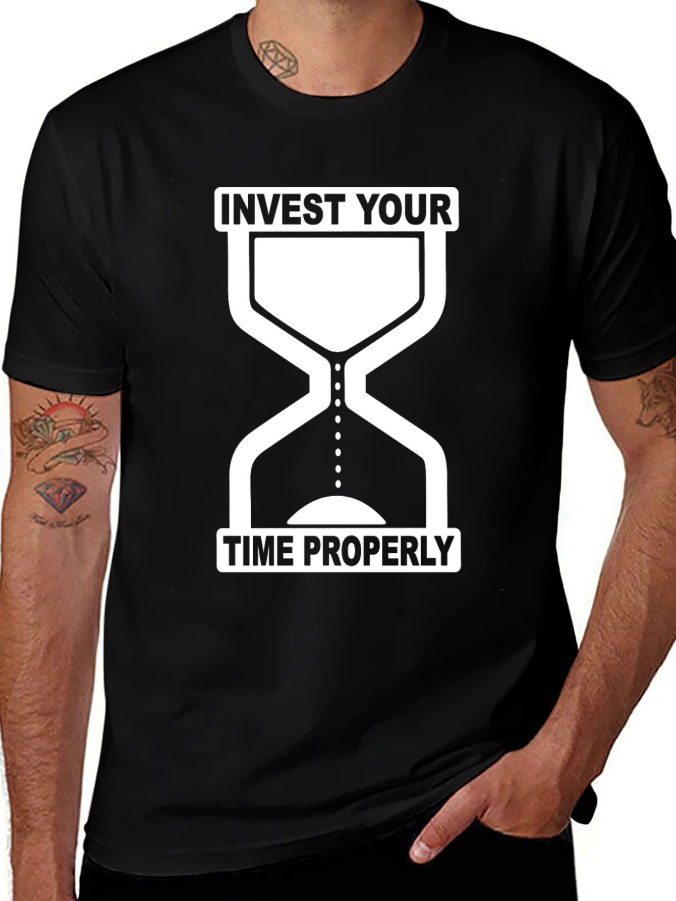 Black Invest Time Properly Graphic Tee main image