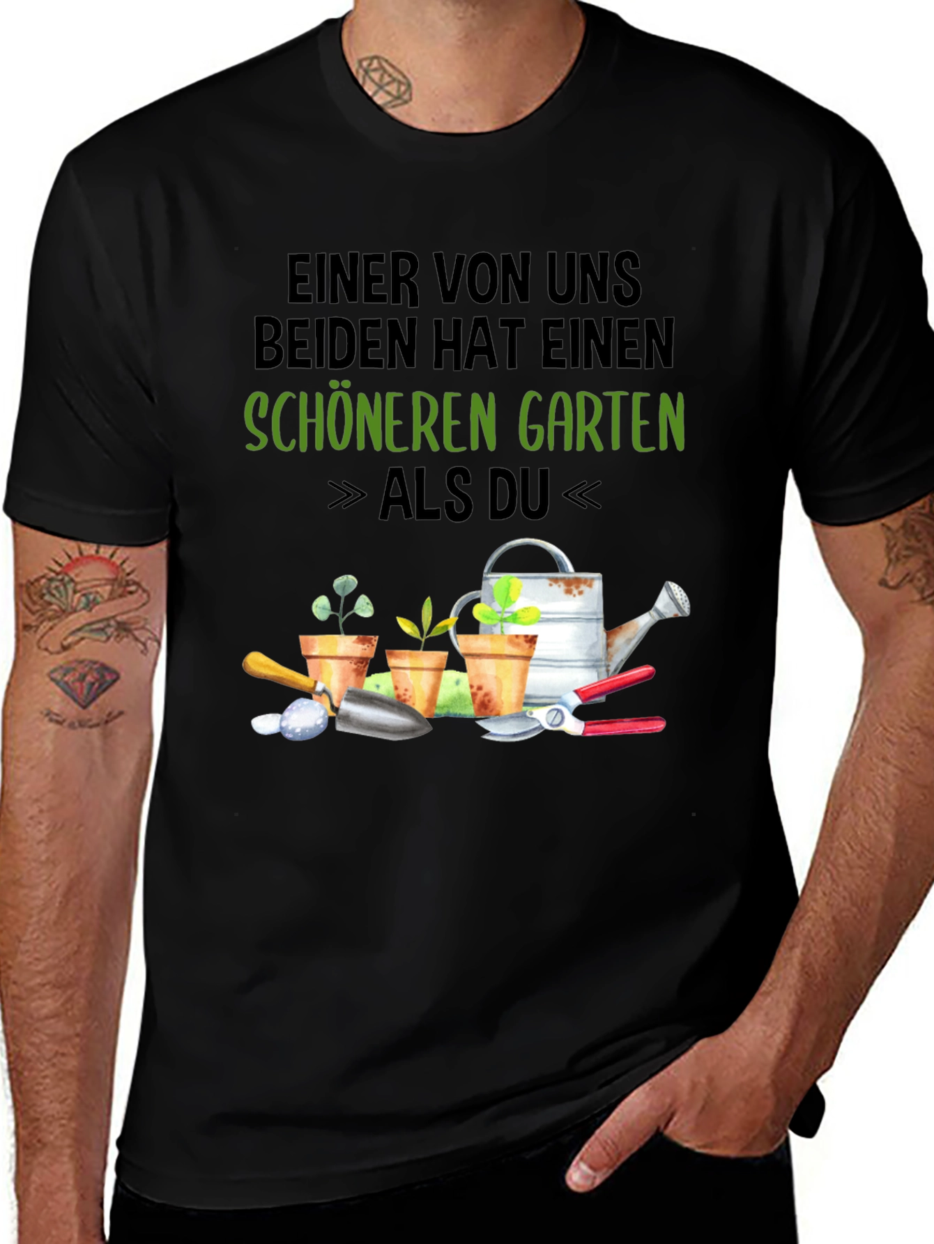 Variant 17 of Gardener's Humor T-Shirt - One of Us Has a Nicer Garden!