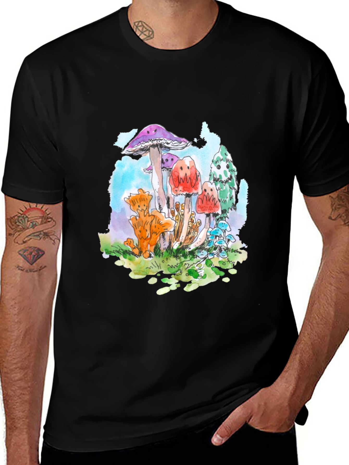 Variant 3 of Mushroom Graphic Tee - Funky Black T-Shirt