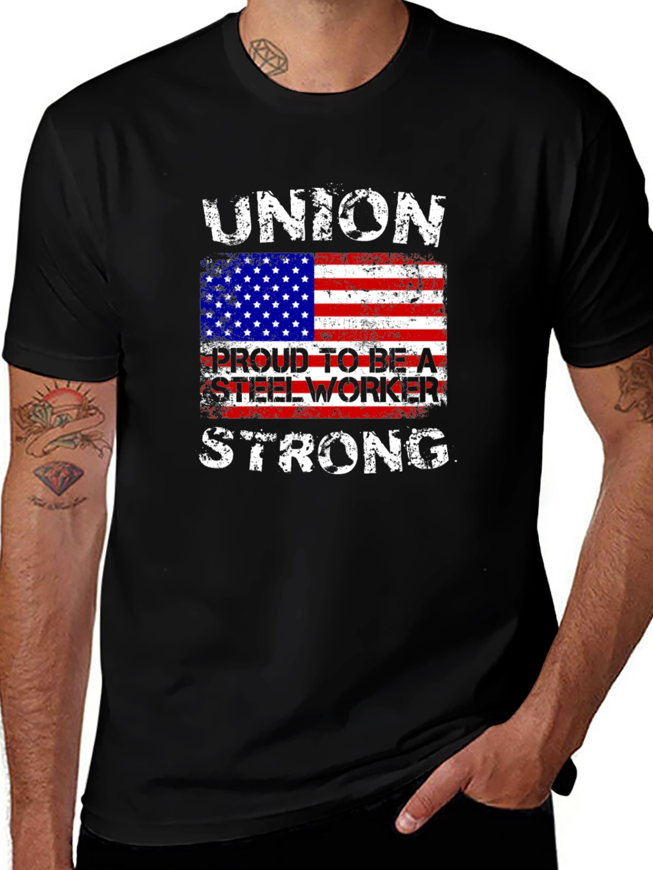 Variant 7 of Union Steel Worker American Flag T-Shirt