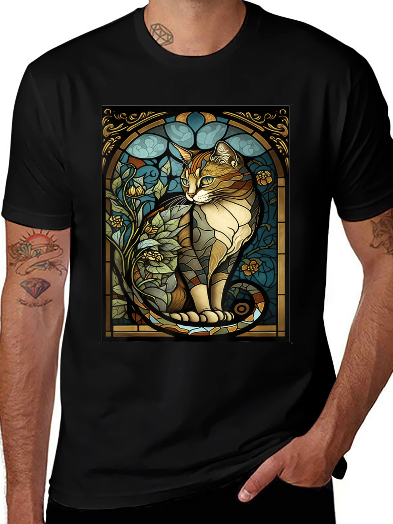 Variant 29 of Stained Glass Cat Graphic Tee - Unique Design