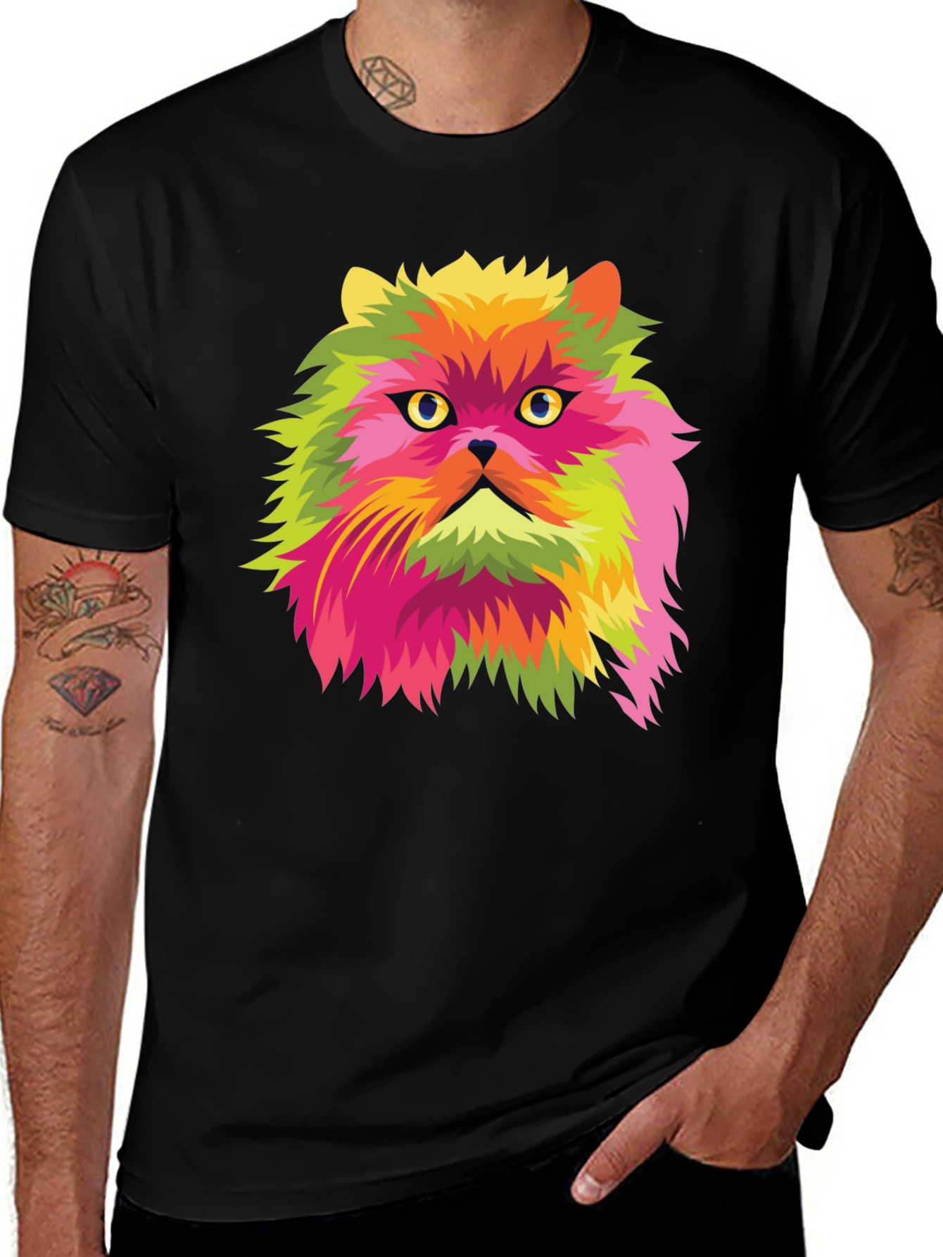 Variant 5 of Pop Art Cat Graphic Black T-Shirt