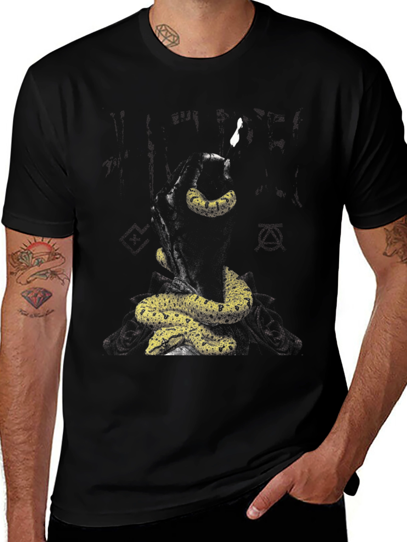 Variant 14 of Men's Black T-Shirt with Snake Graphic Print
