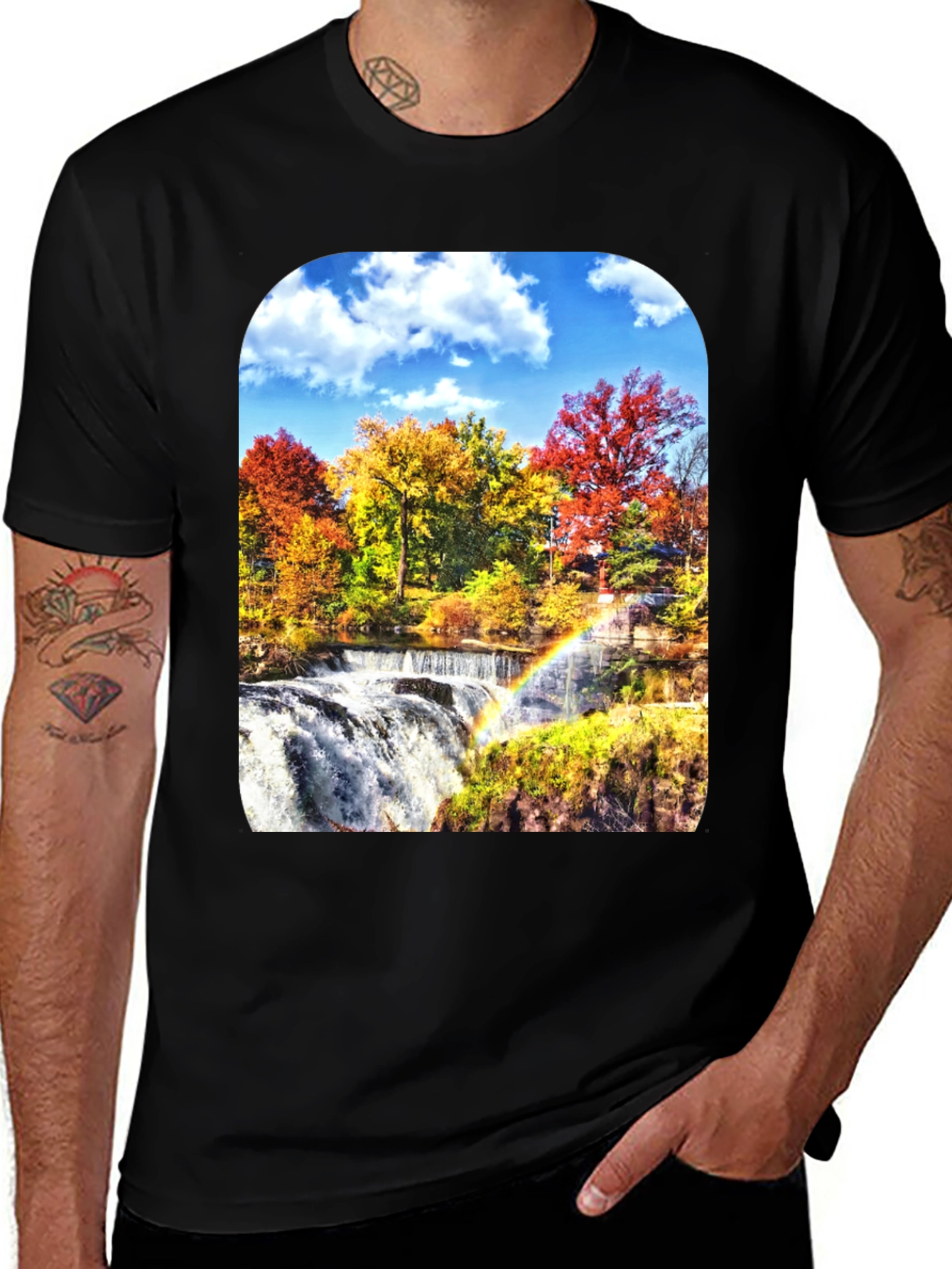 Variant 15 of Waterfall Rainbow T-Shirt - Nature Scene Graphic Tee