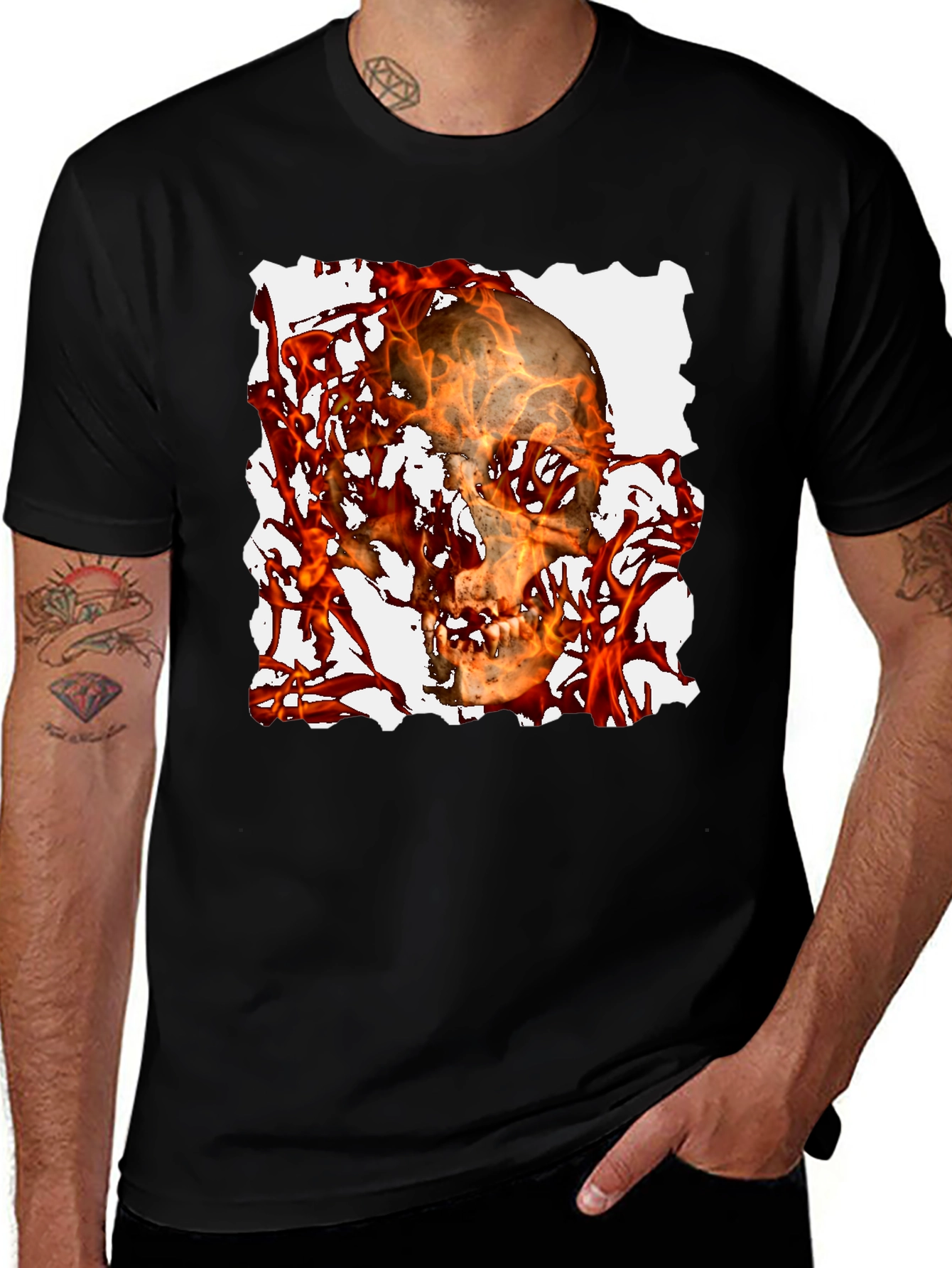 Variant 16 of Fiery Skull Graphic Tee - Black T-Shirt