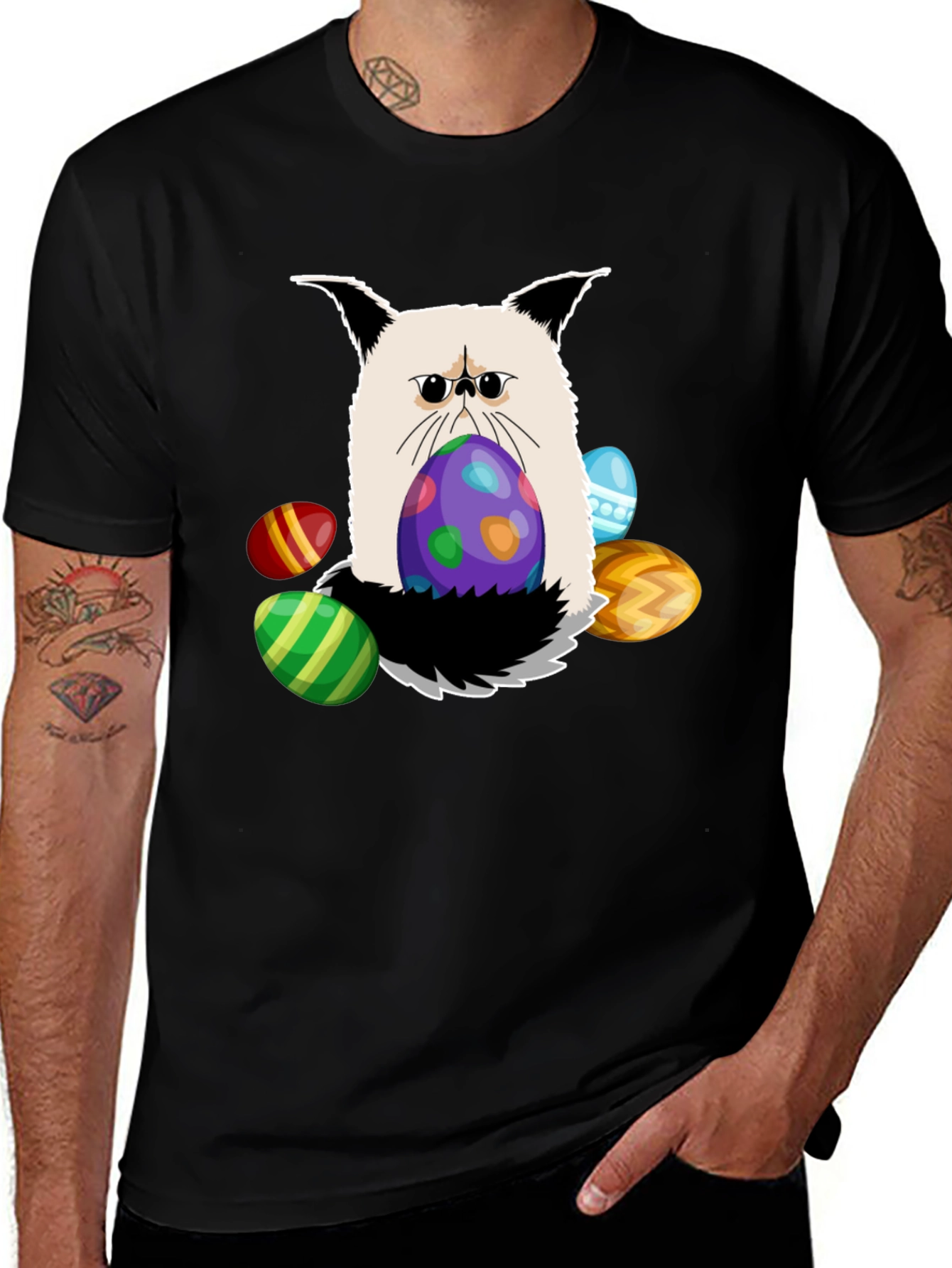 Variant 5 of Cat and Easter Eggs Graphic Tee