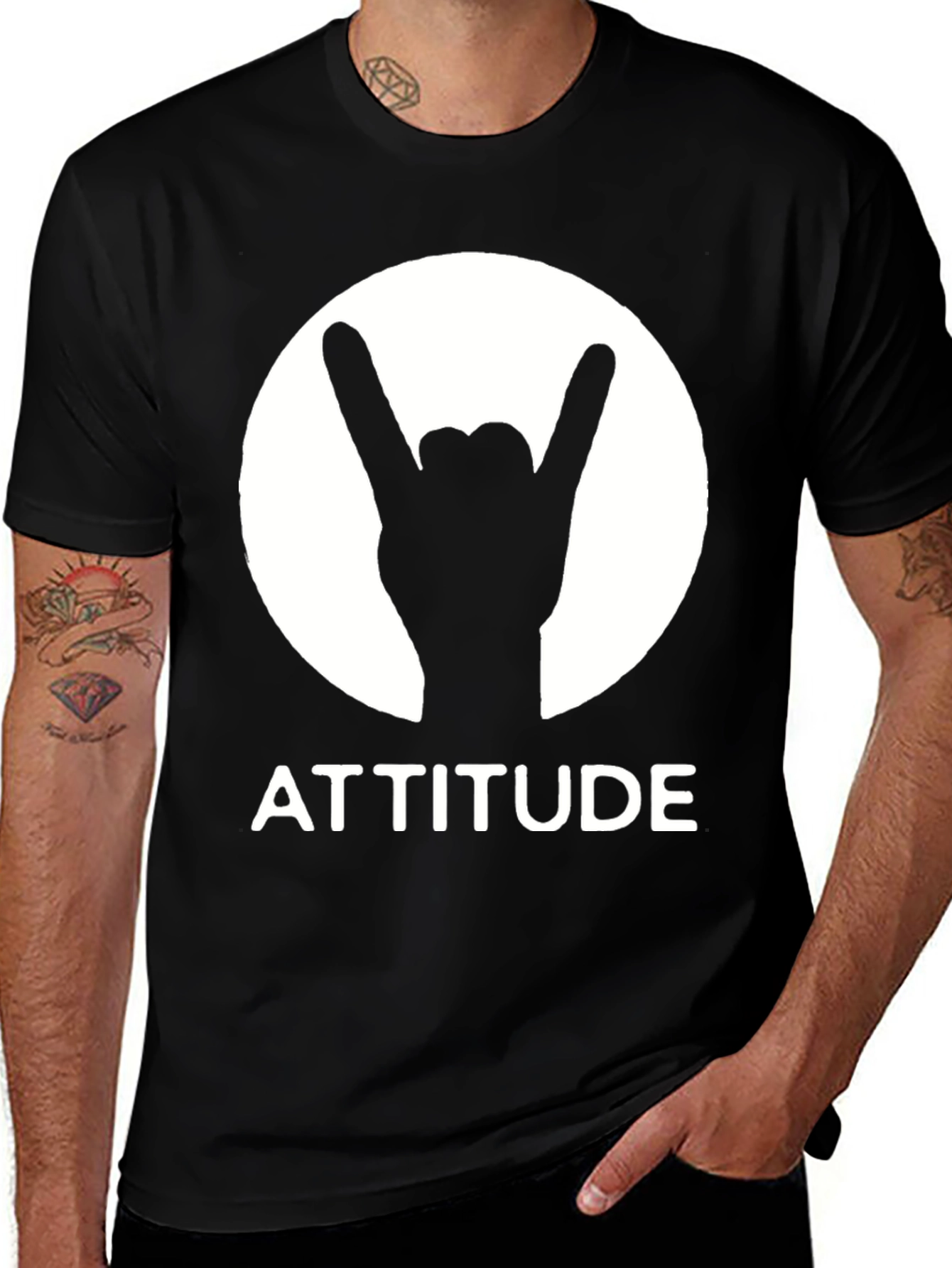 Variant 9 of Attitude Rock On Hand Graphic Tee - Black