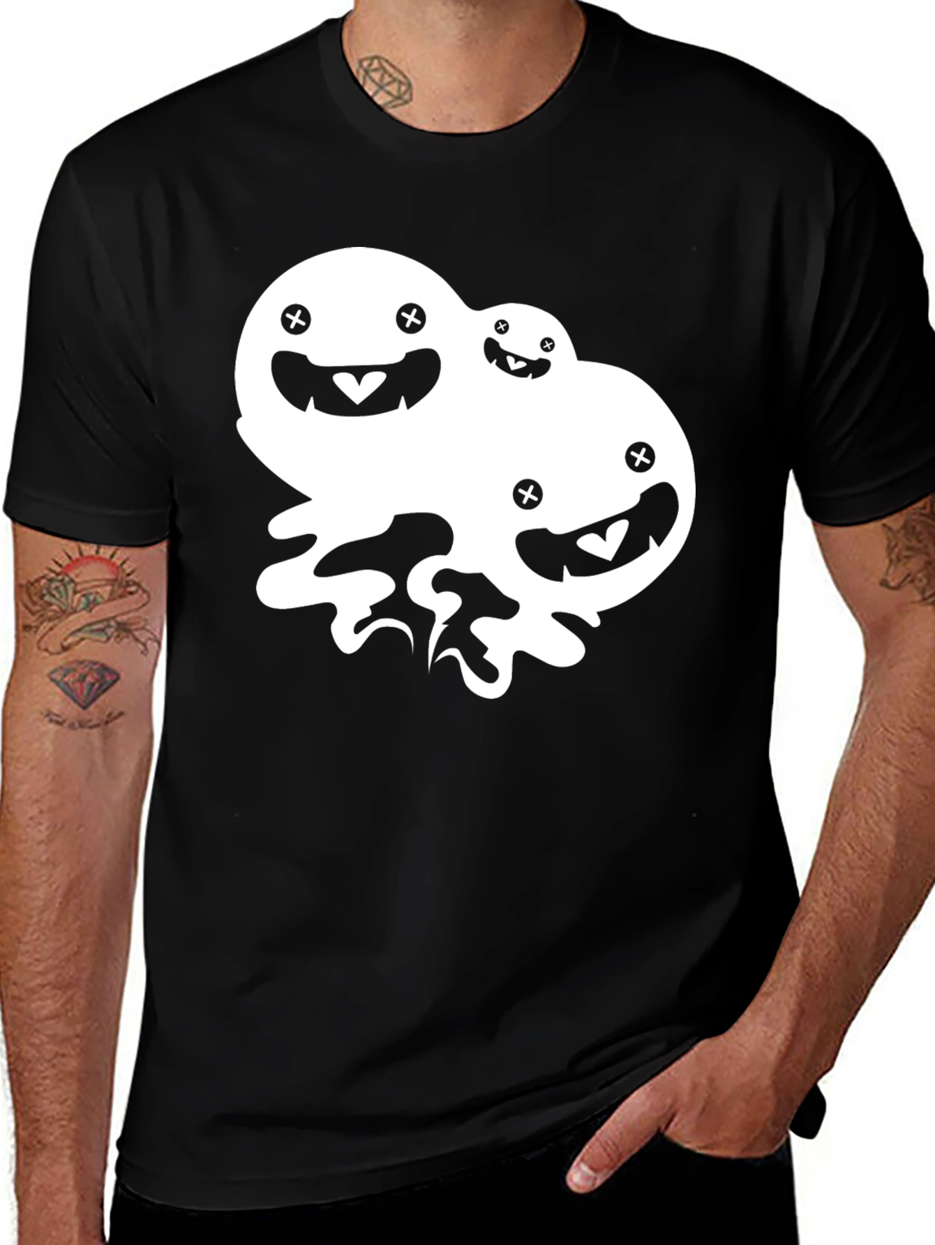 Variant 18 of Funky Ghost Graphic Tee - Black Cotton Blend