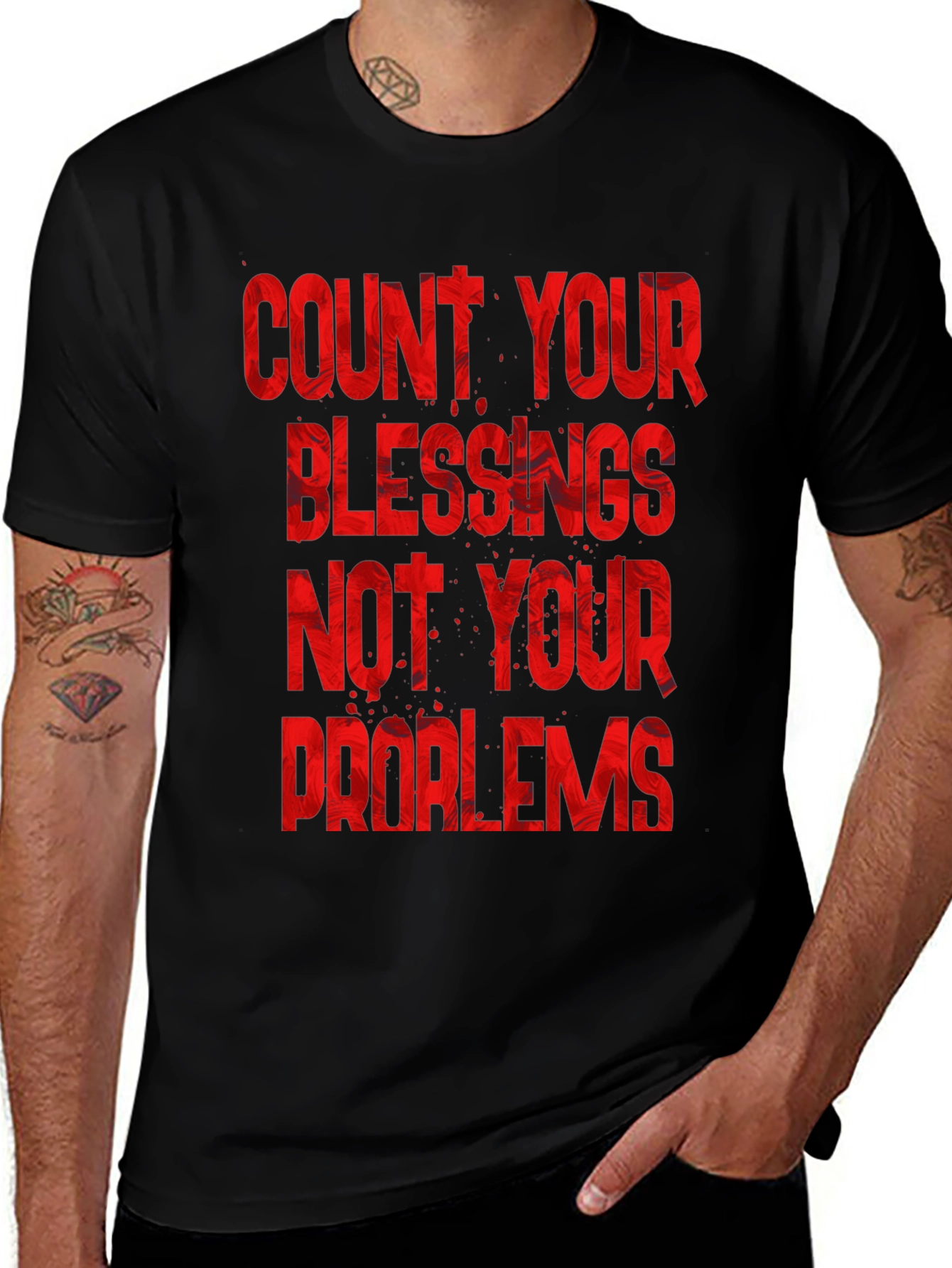 Variant 13 of Count Your Blessings Graphic Tee - Motivational Black T-Shirt