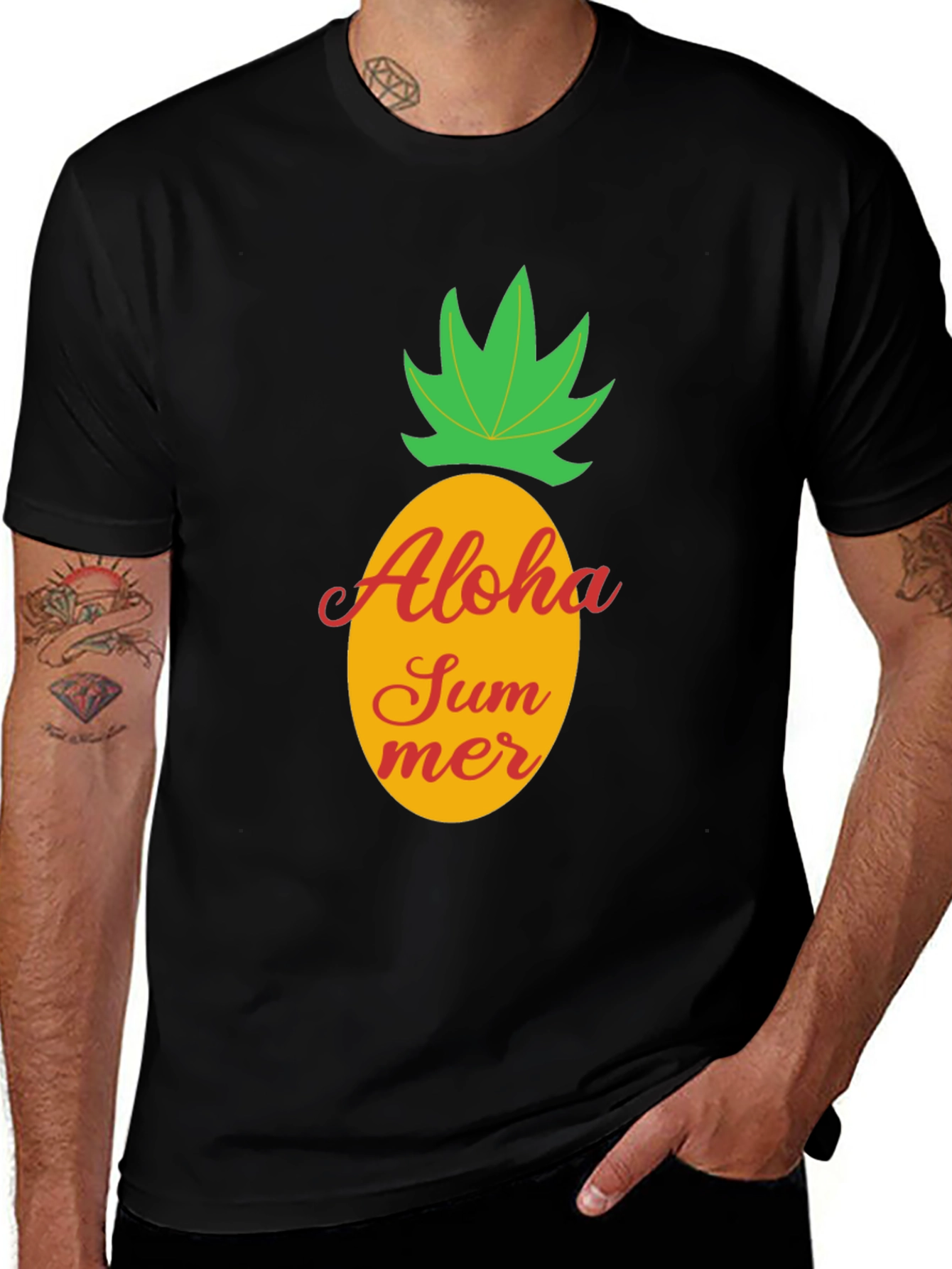 Variant 26 of Aloha Summer Pineapple Graphic Tee - Black Cotton T-Shirt