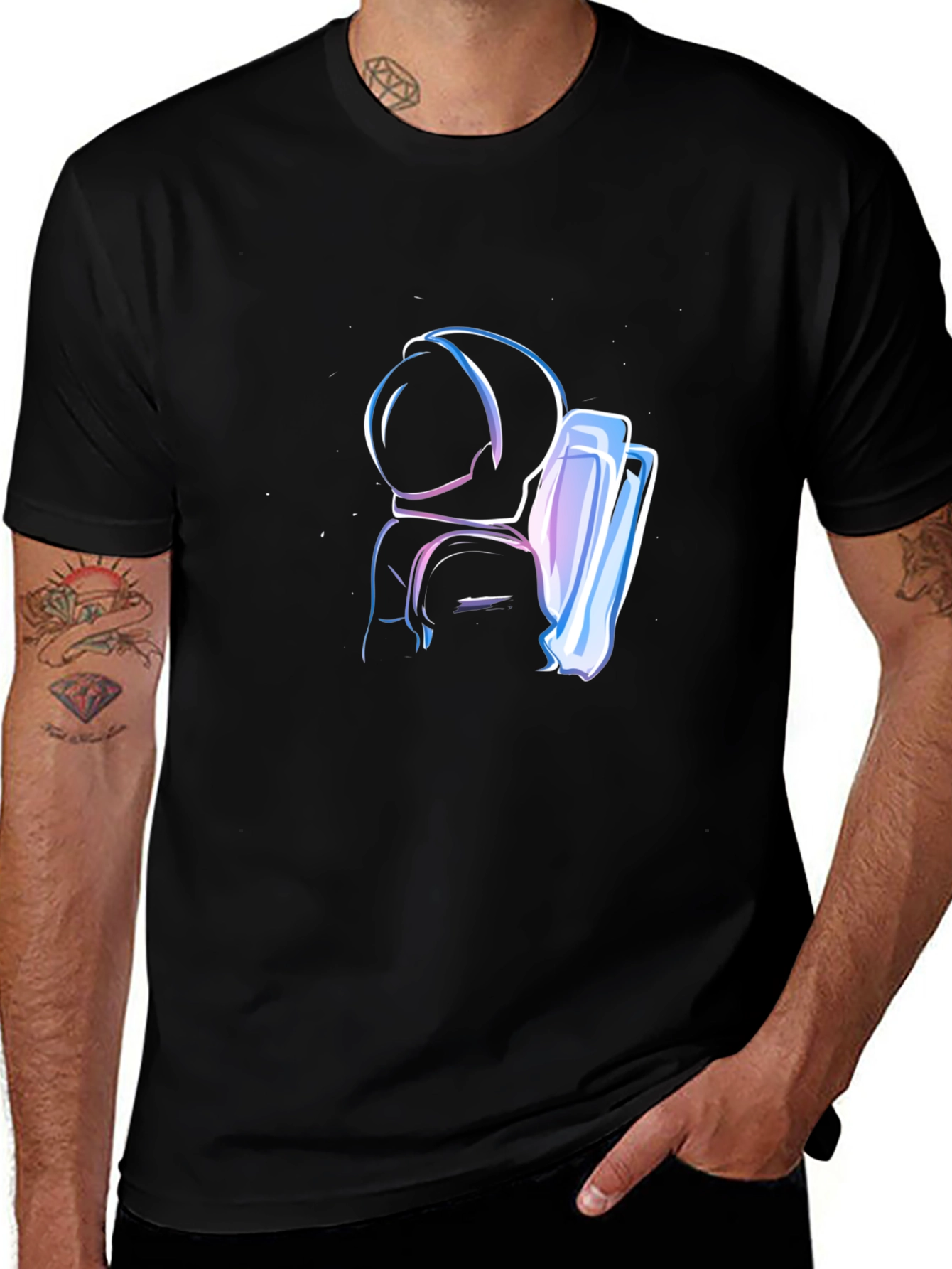 Variant 11 of Astronaut Graphic Print Black T-Shirt