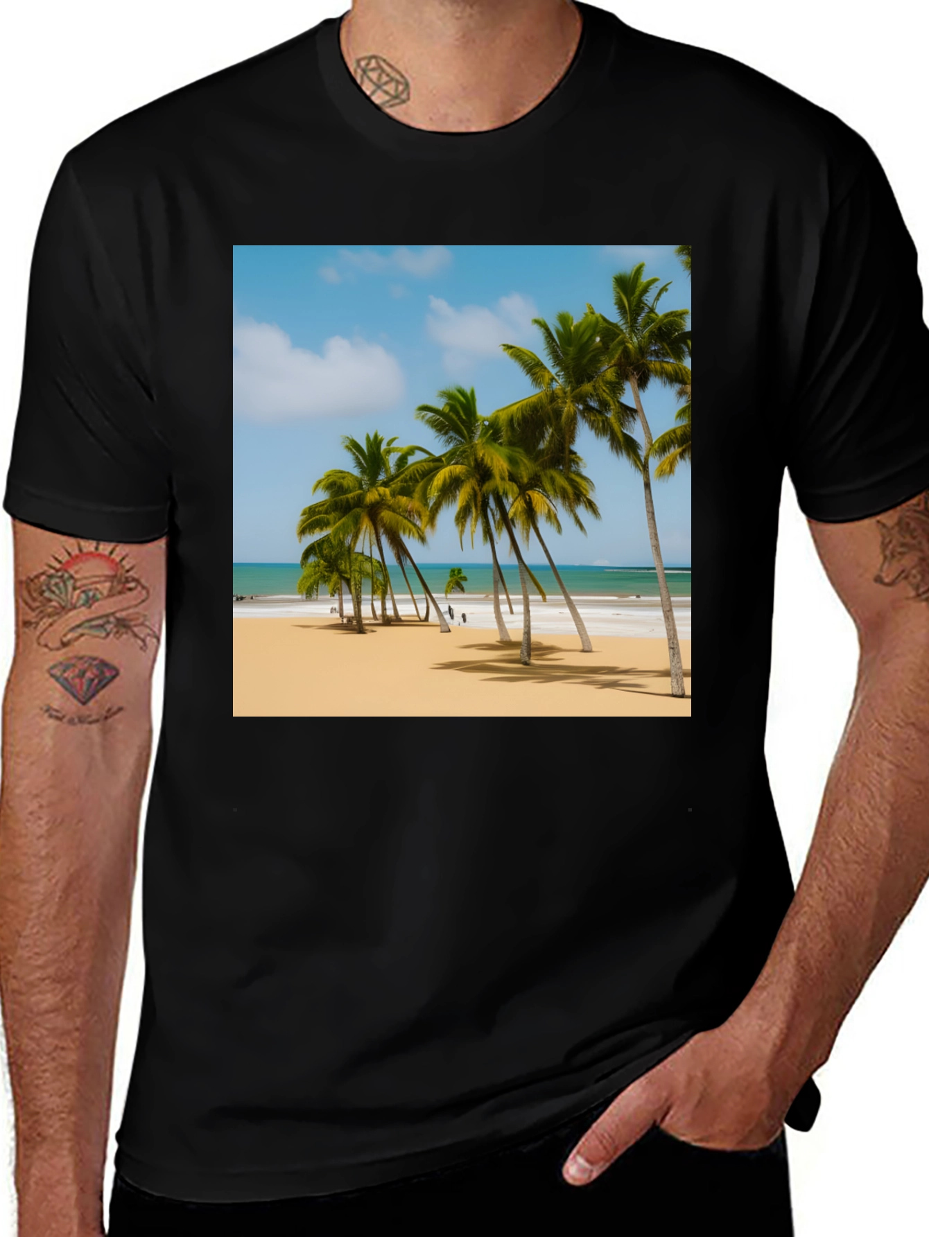 Variant 14 of Tropical Beach Palm Tree Graphic Tee - Black