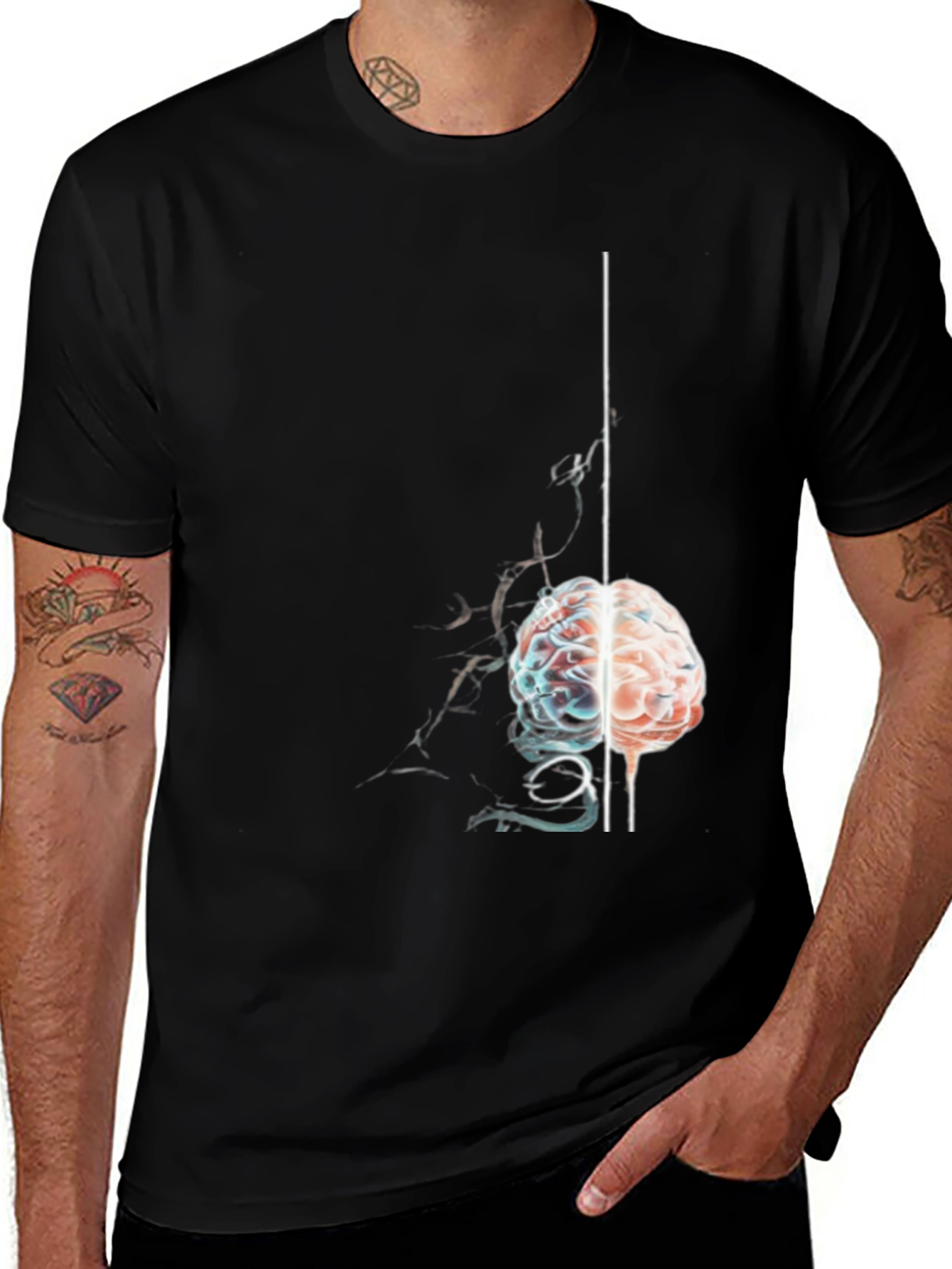 Variant 26 of Brain Graphic Tee - Mens Black Short Sleeve Shirt