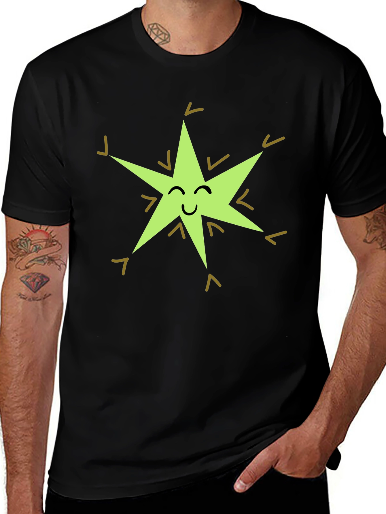 Variant 7 of Happy Star Graphic Tee - Black Cotton Blend