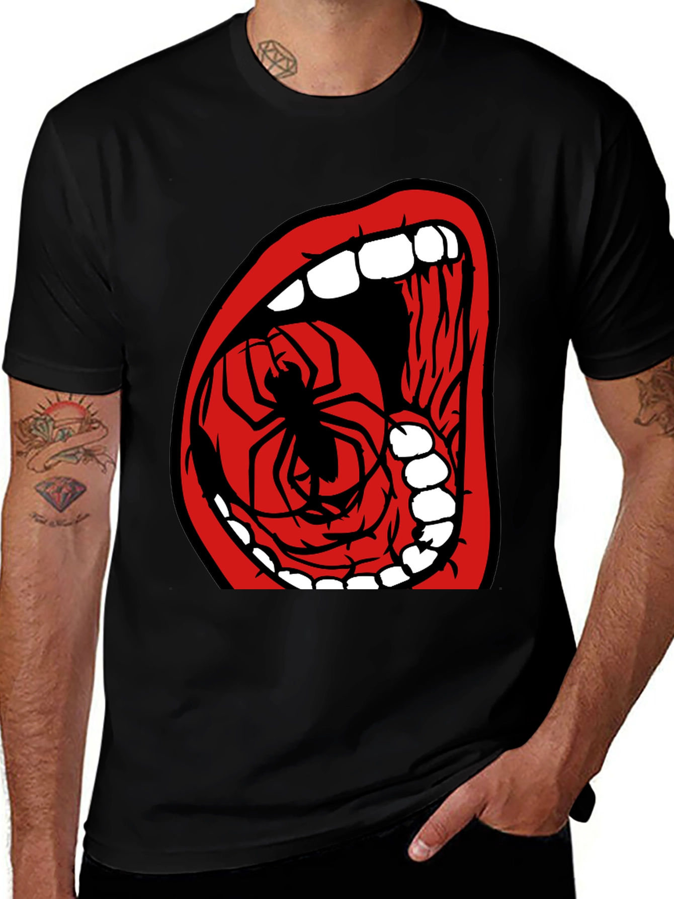 Variant 20 of Spider Mouth Graphic Tee - Black Cotton