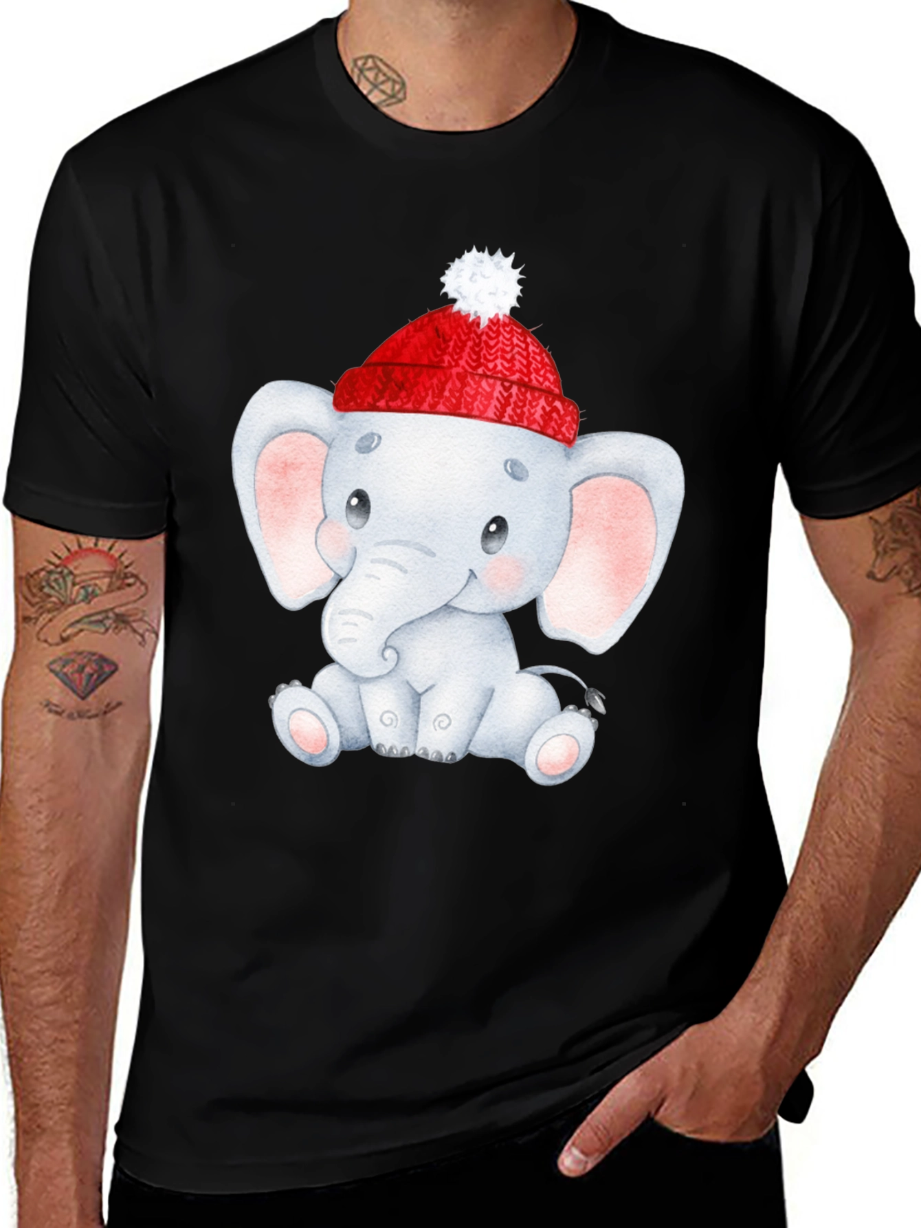 Variant 27 of Cute Elephant in Santa Hat Graphic Tee