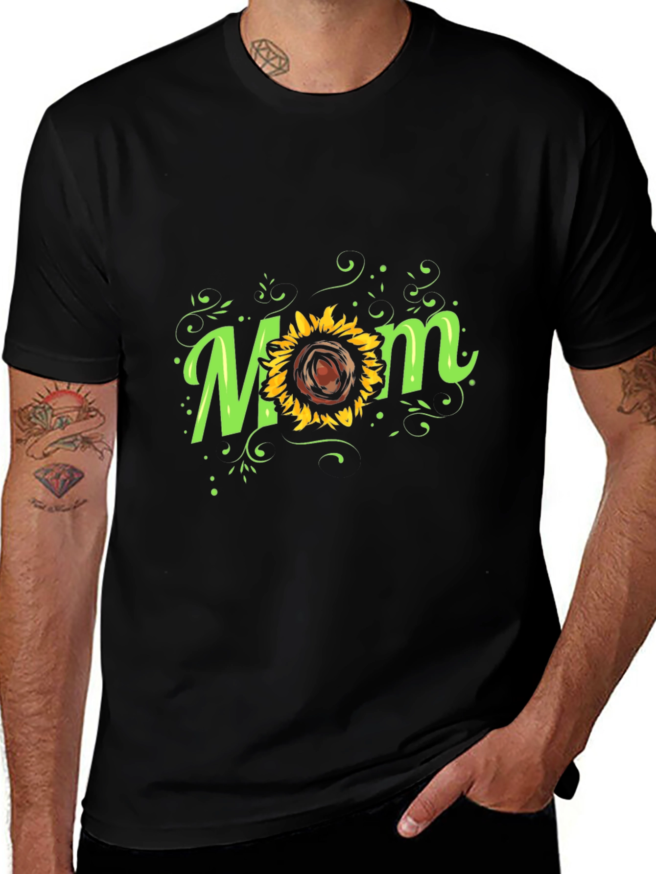 Variant 10 of Mom Sunflower Graphic Tee - Black