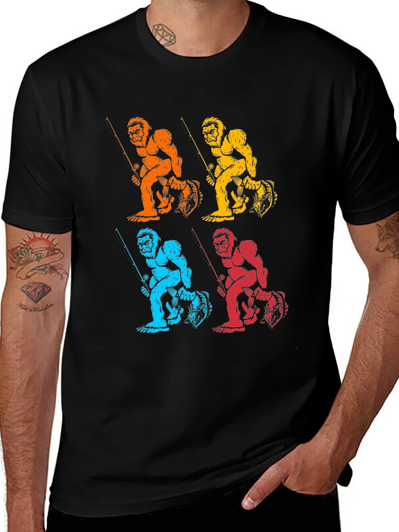 Variant 27 of Sasquatch Fishing T-Shirt - Quirky Bigfoot Design