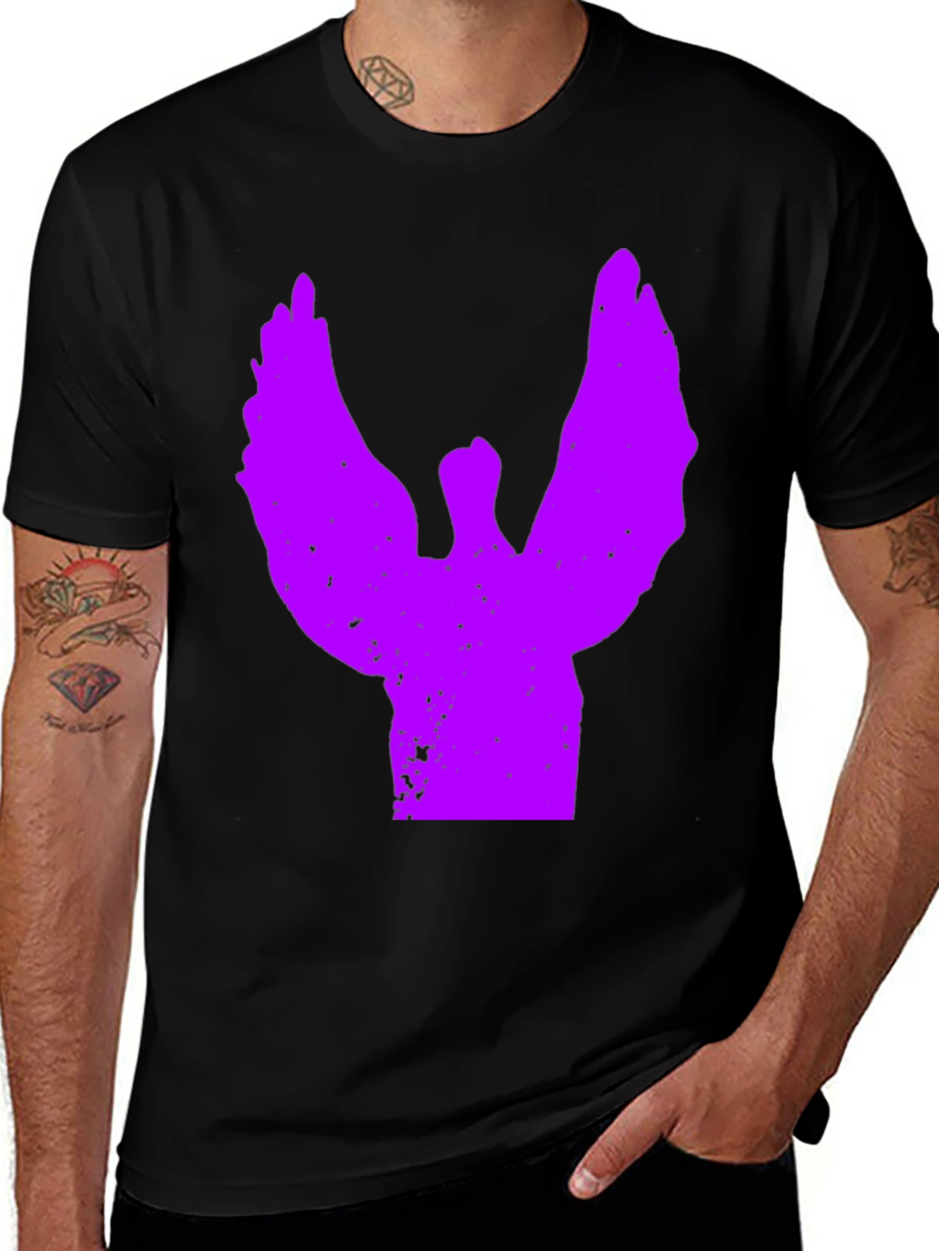 Variant 29 of Black T-Shirt with Purple Angel Graphic