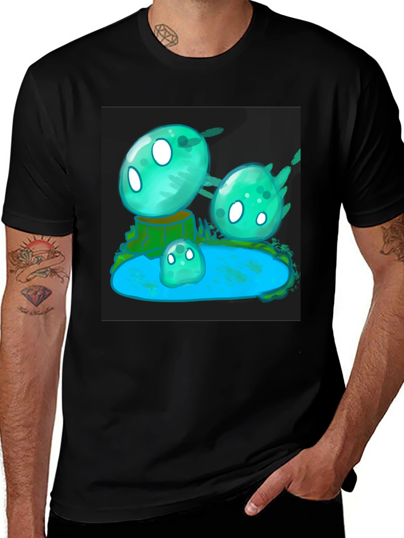 Variant 27 of Aqua Slime T-Shirt - Gaming Cartoon Design