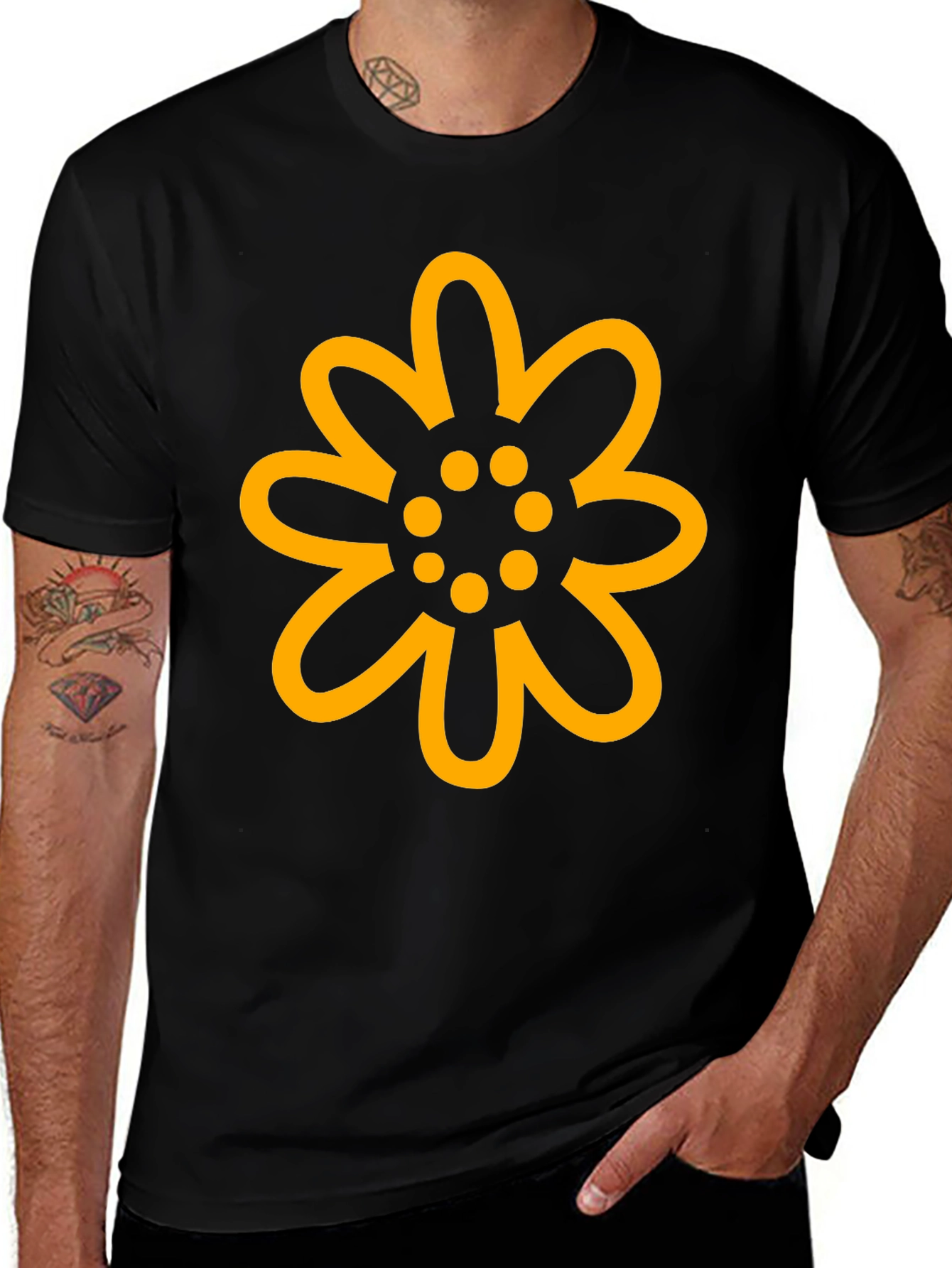 Variant 18 of Black T-Shirt with Gold Floral Design