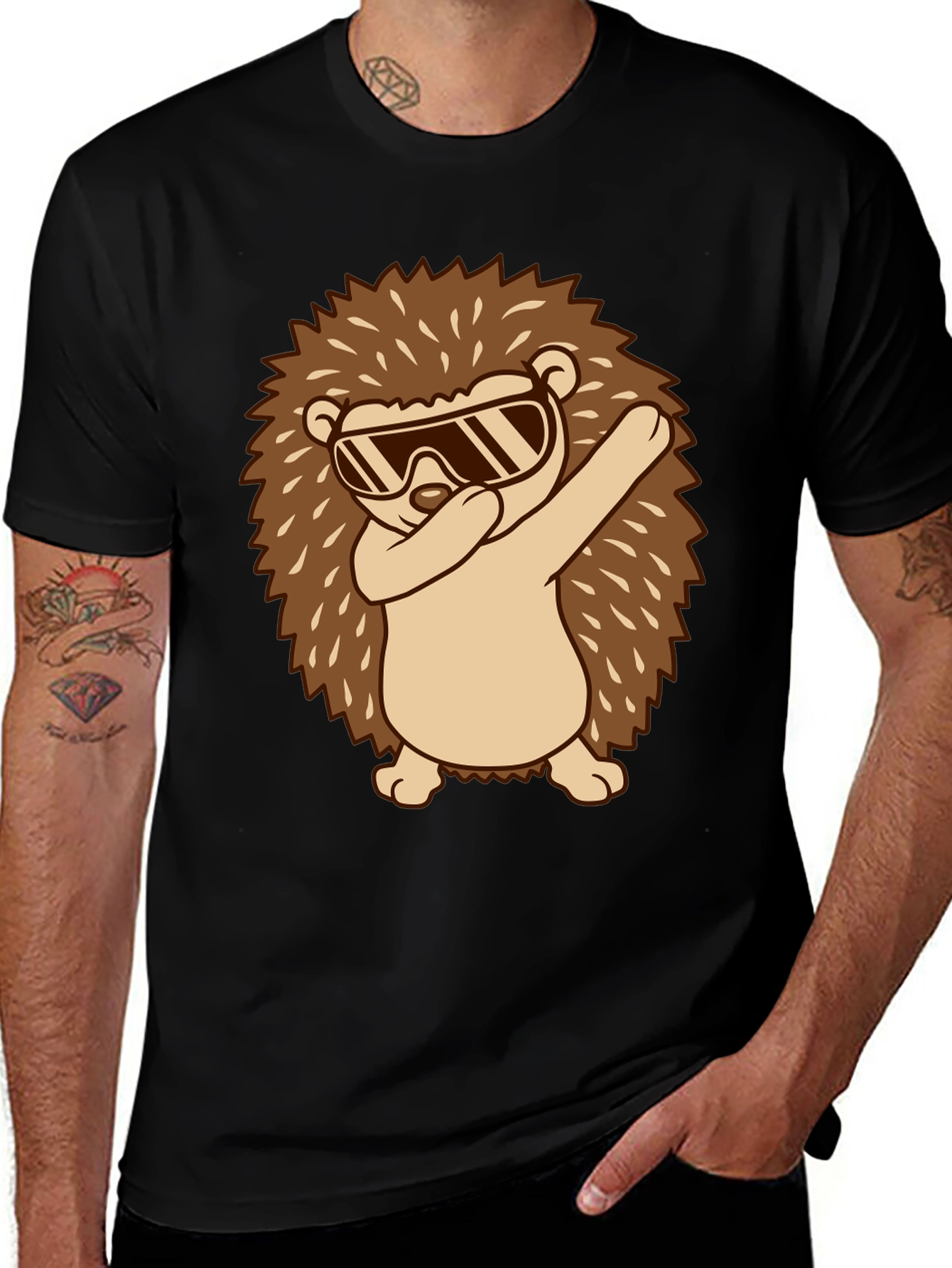 Black Dabbing Hedgehog Graphic Tee - Cool & Fun! main image