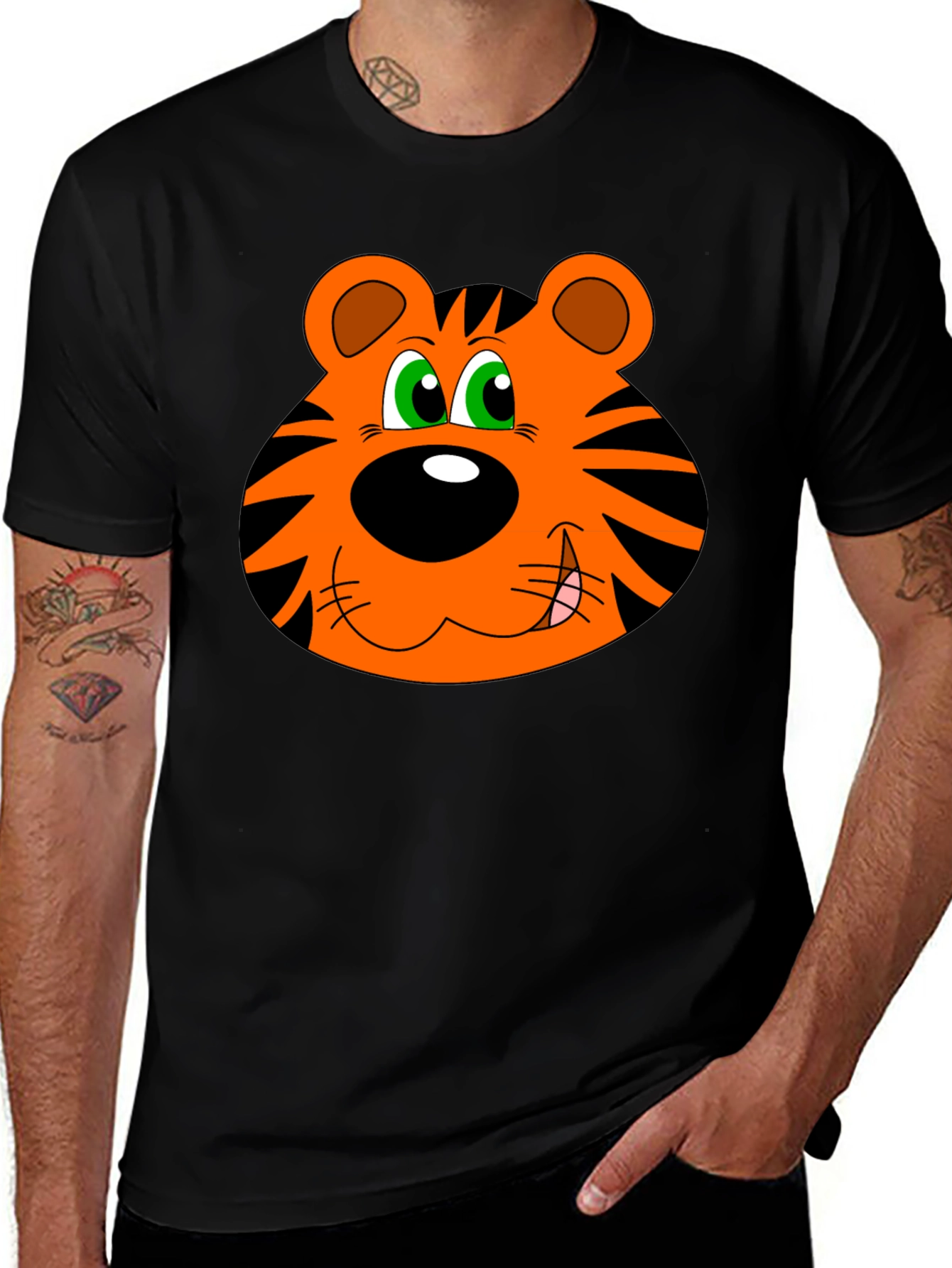 Variant 22 of Cartoon Tiger Graphic T-Shirt - Black