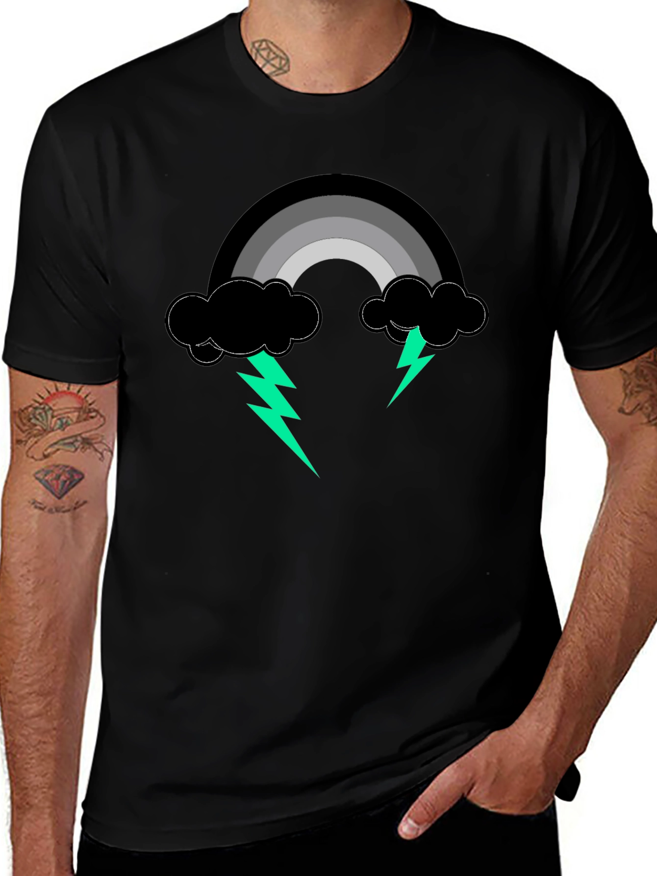 Variant 14 of Stormy Weather T-Shirt - Grey Rainbow & Lightning