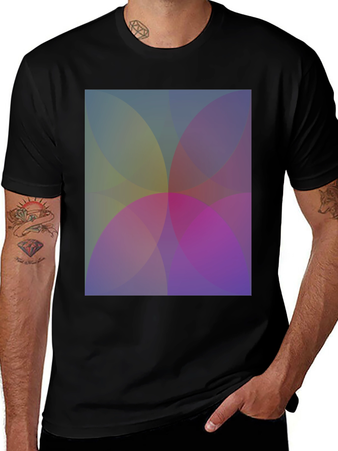 Variant 22 of Abstract Overlapping Circles Graphic Black T-Shirt