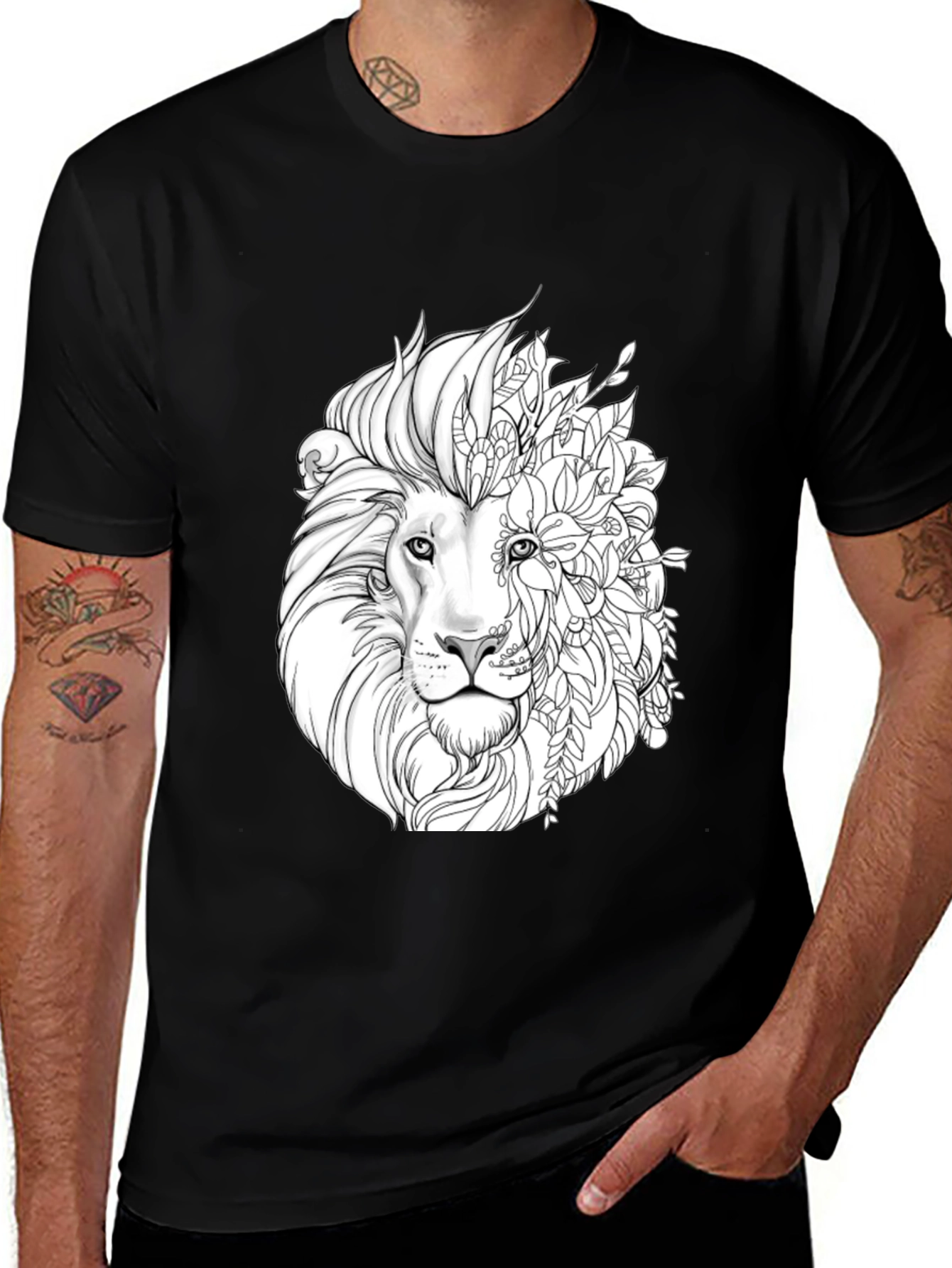 Variant 7 of Lion Floral Graphic Black T-Shirt