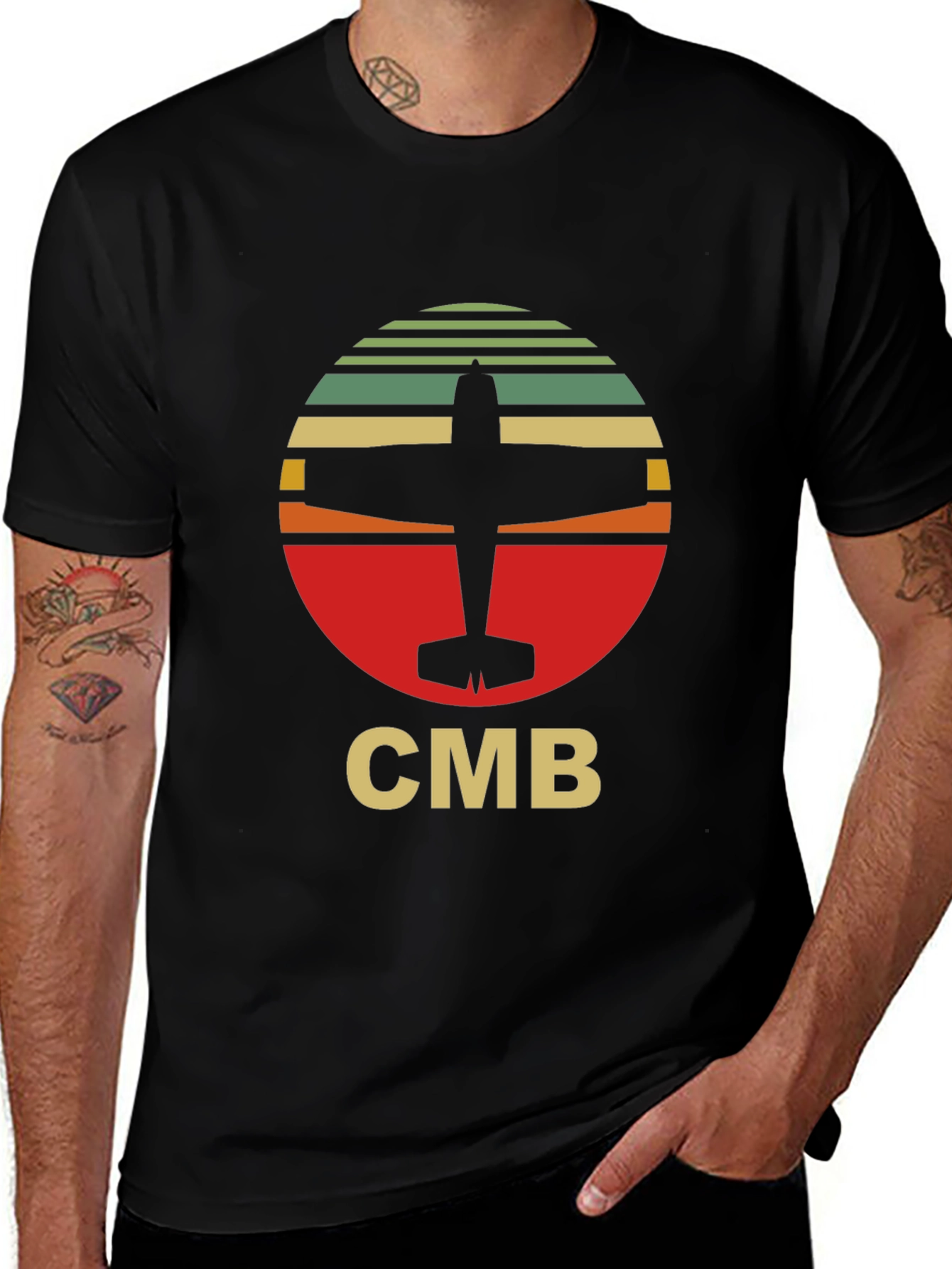Black Retro Airplane CMB T-Shirt - Aviation Style main image