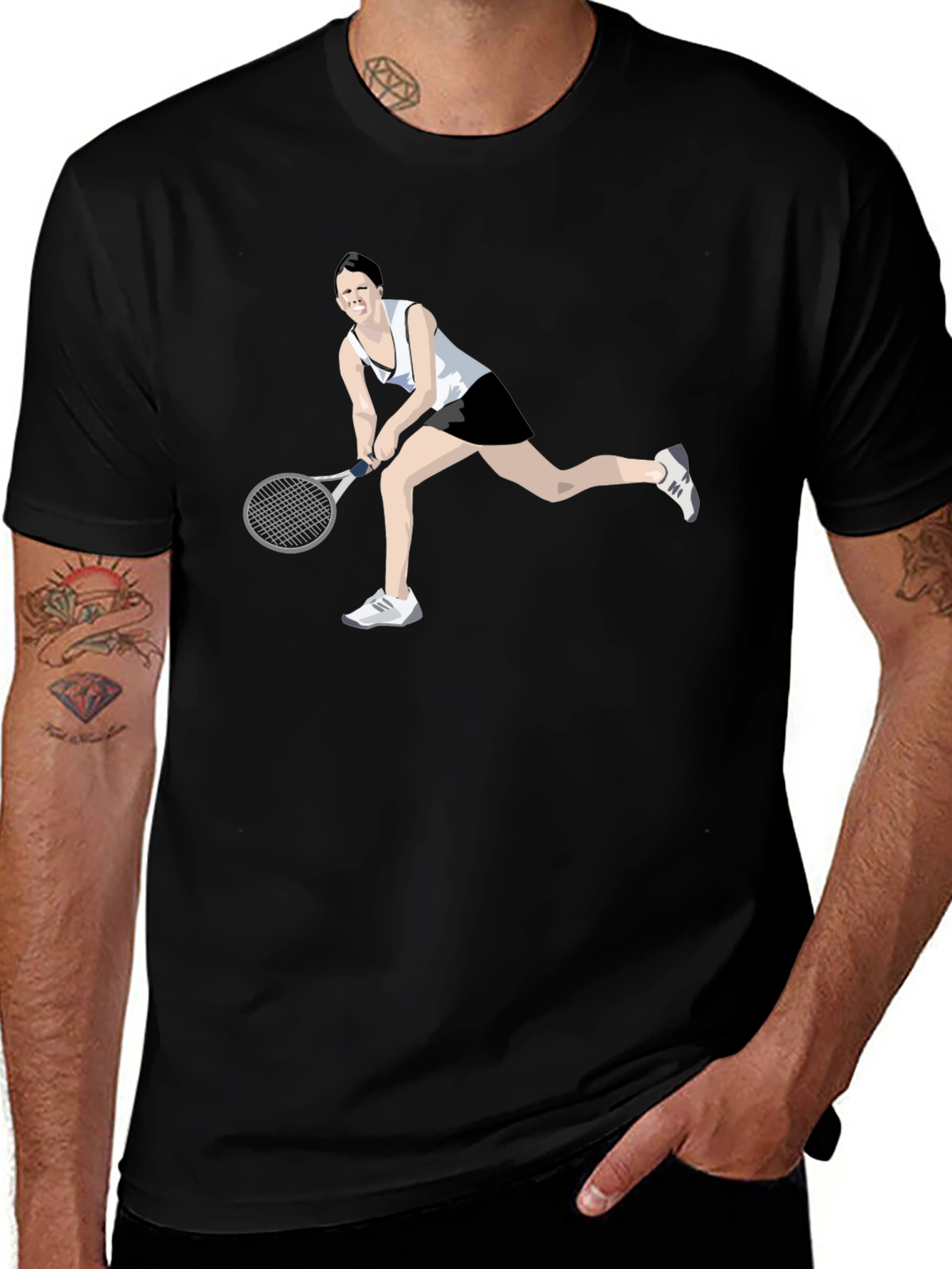 Variant 20 of Tennis Player Graphic Tee - Black Cotton T-Shirt
